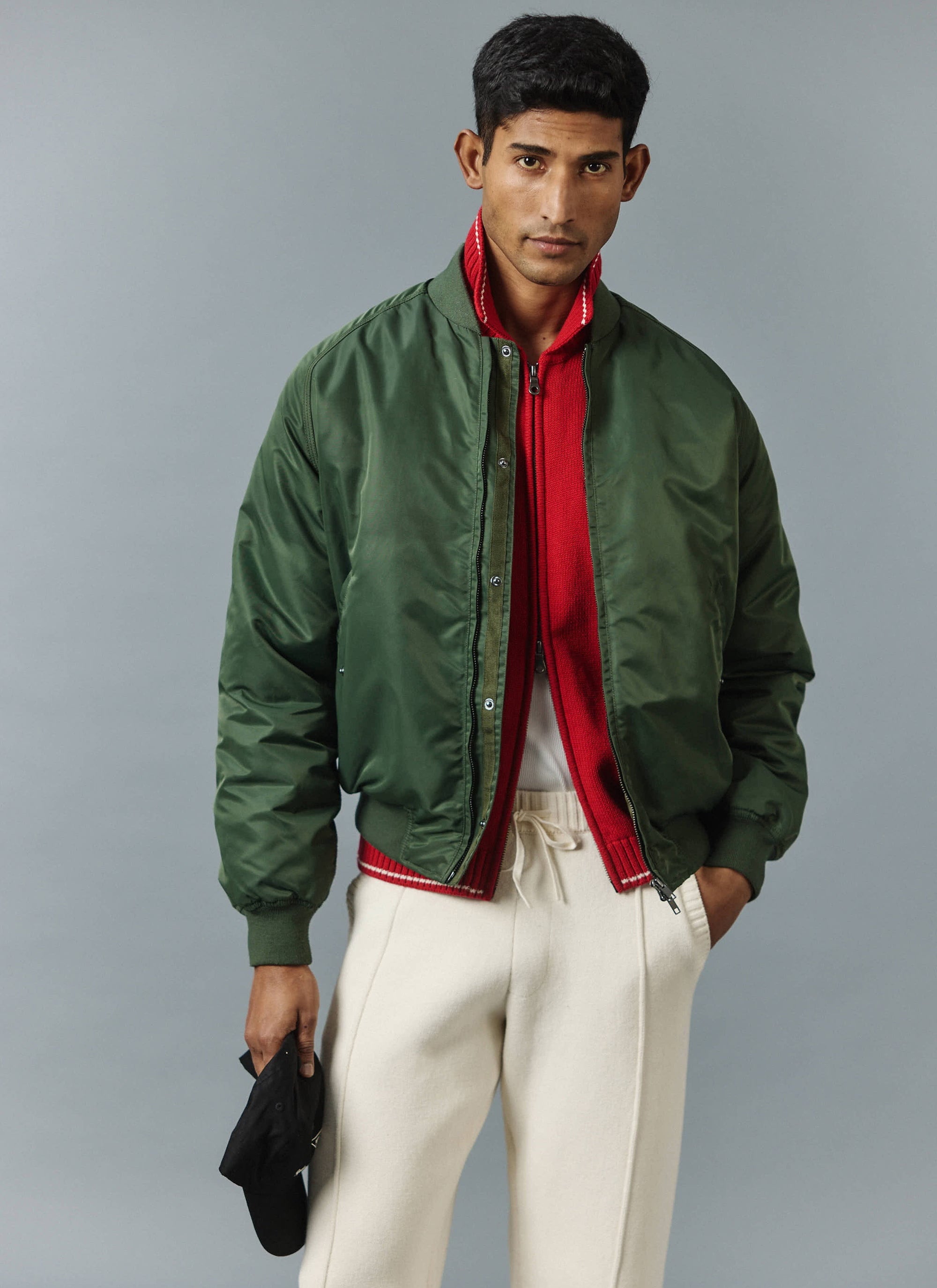 Men's Bomber Flight Jacket | Nylon | Forest Green | Percival Menswear