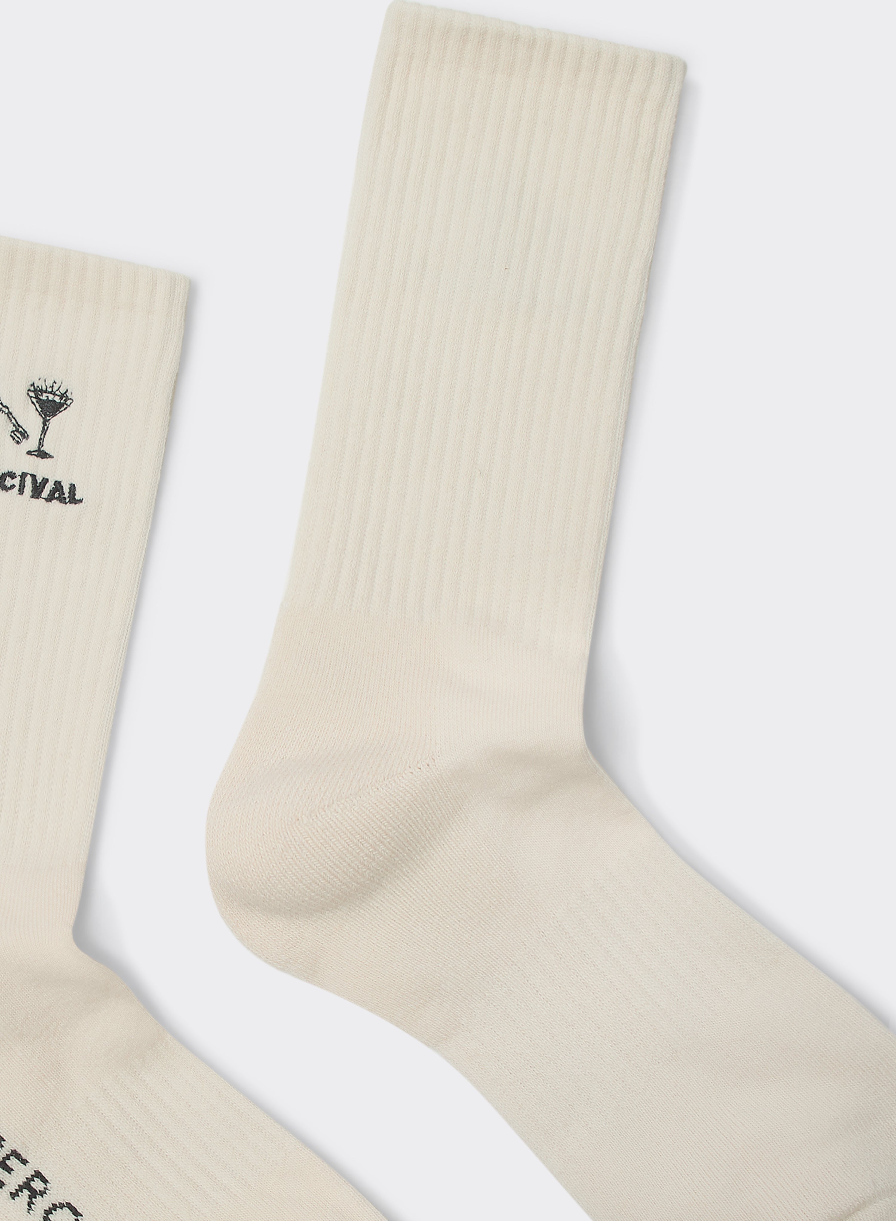Cream Percival Aperitivo Embroidered Socks in ribbed cotton, featuring a small black cocktail glass motif.