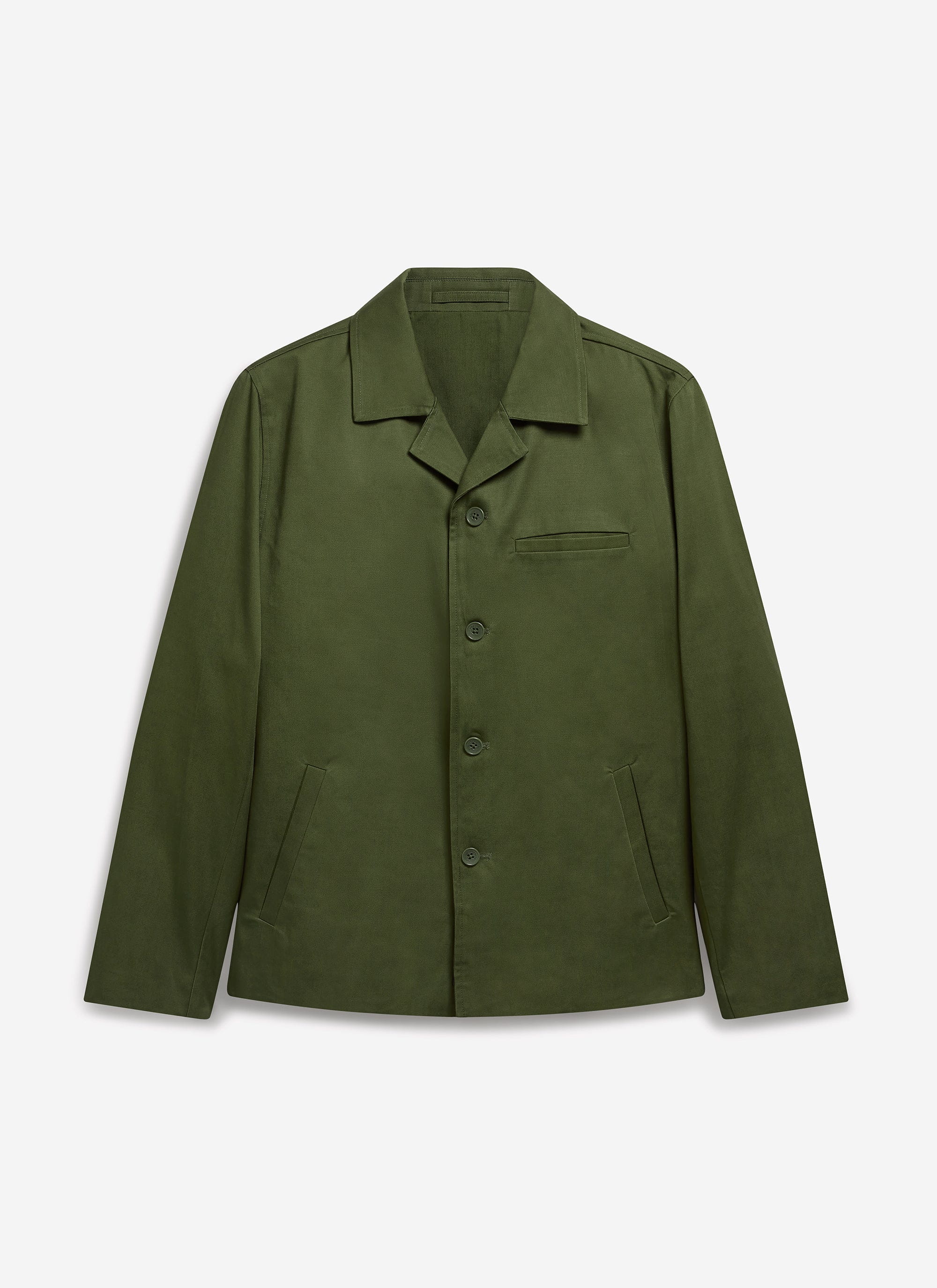 The Percival Casual Workwear Jacket in khaki cotton, pictured flat from the front against a clean white background.