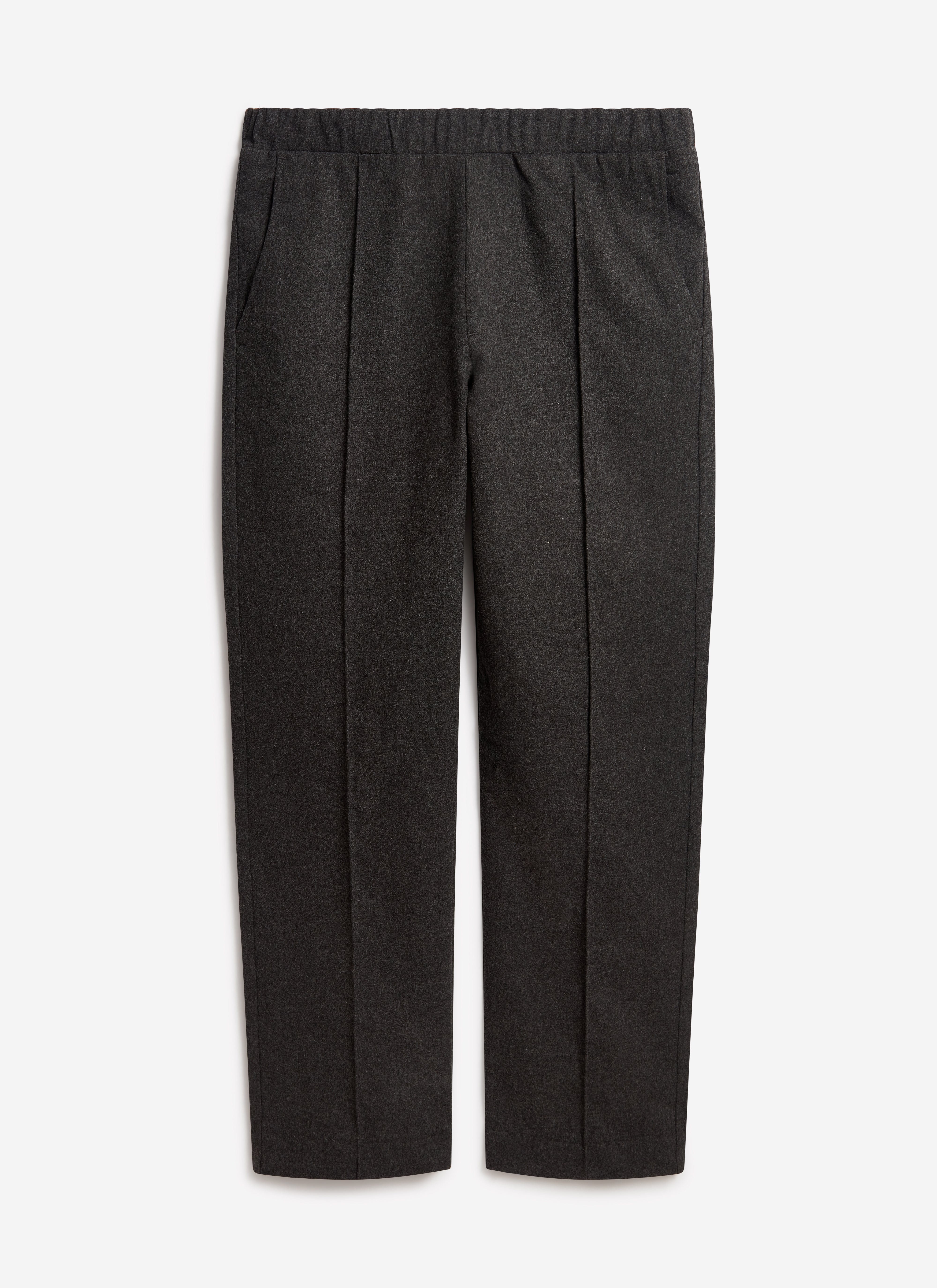 The Percival Caxton Smart Trousers in black brushed wool, laid flat against a simple white background.