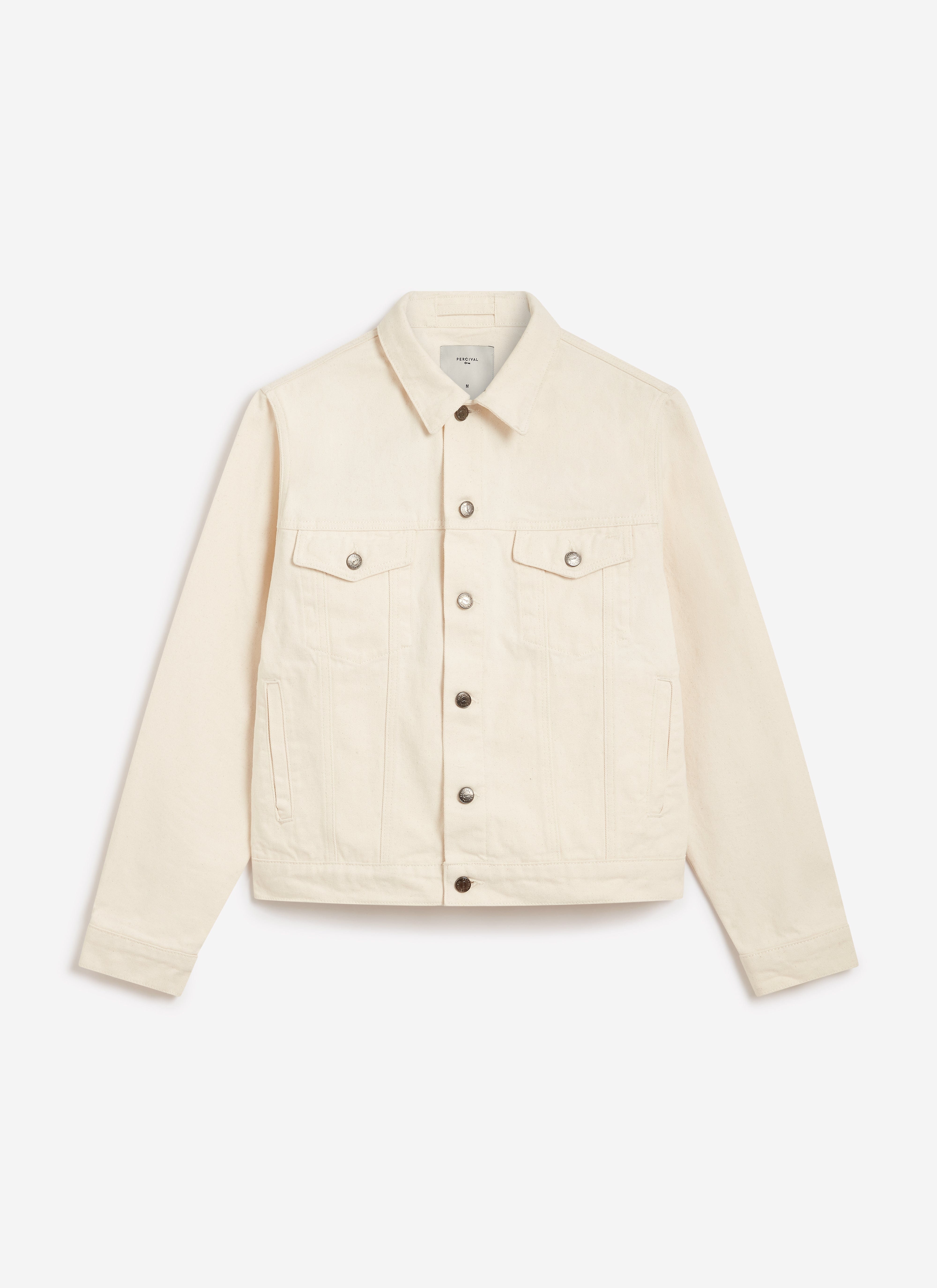 The Percival Western Trucker Jacket in ecru denim, shown as a flat lay against a plain white background.