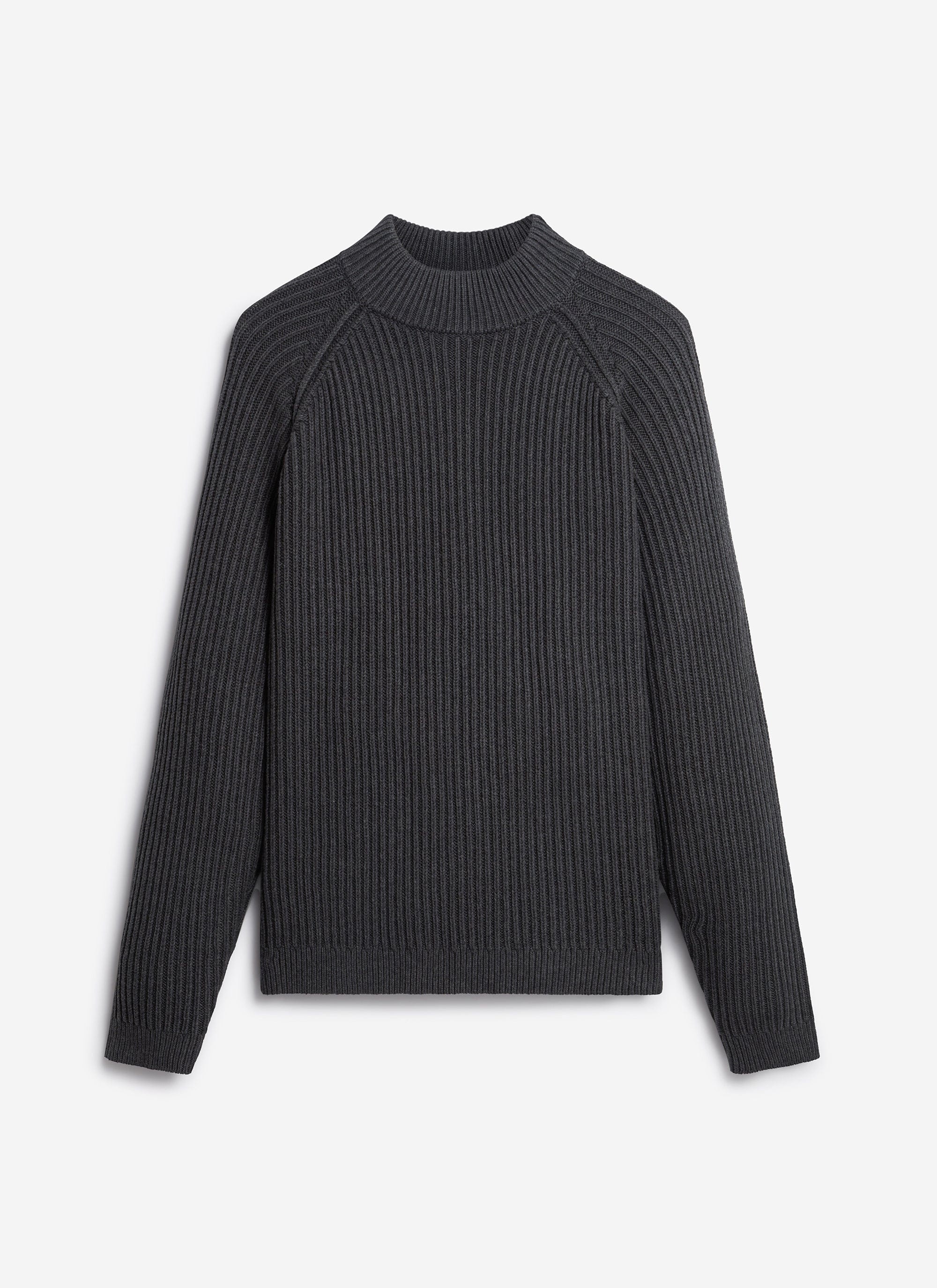 The Percival Library Turtle Neck in charcoal, a cotton-wool blend knit with a ribbed texture, shot on a plain background.