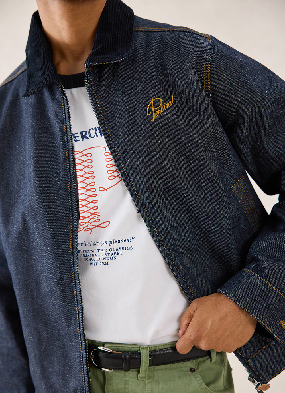 Men's Raw Denim Zip Jacket | Mackey | Indigo | Percival Menswear