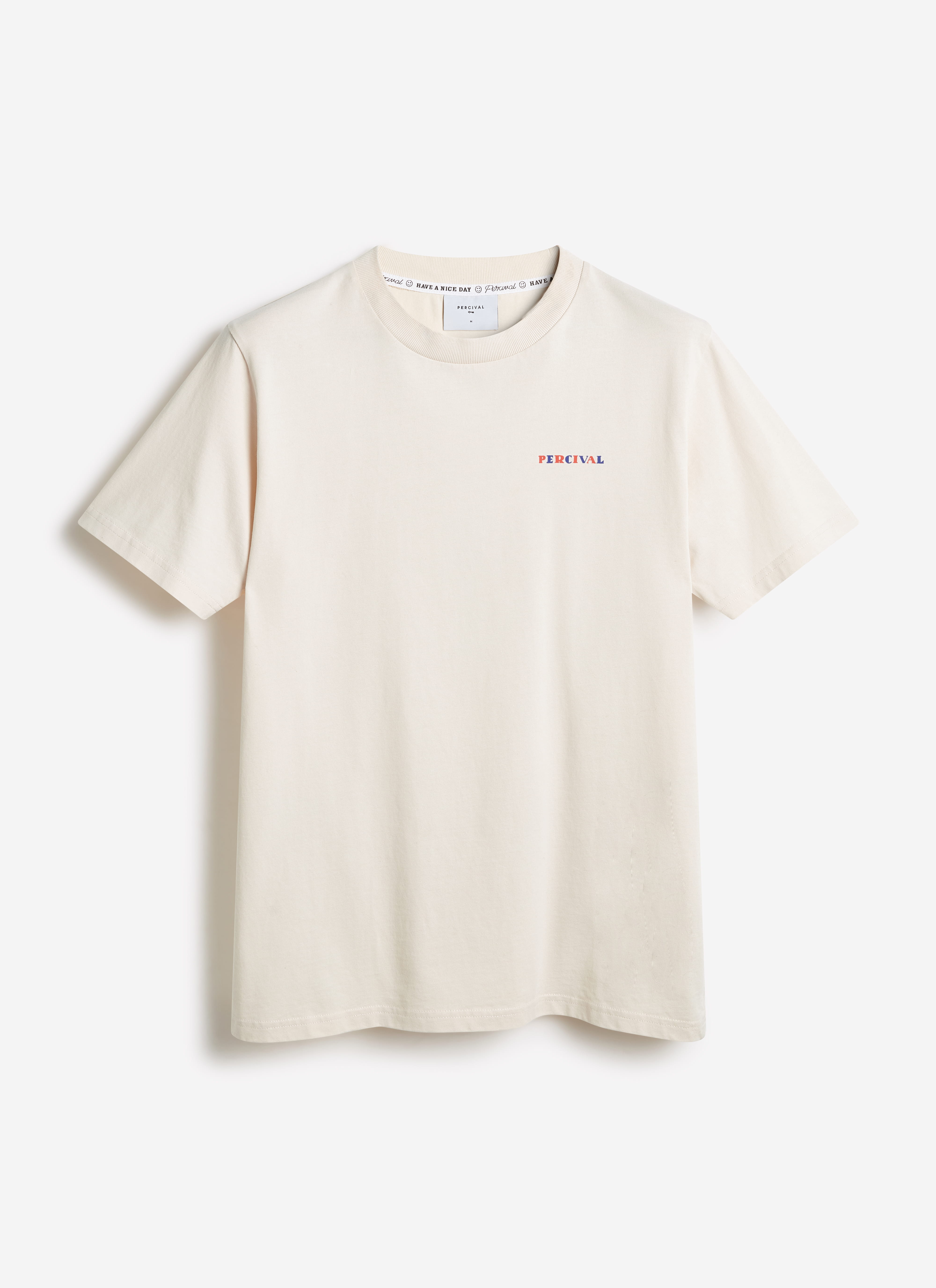 Percival Mixologist Martini T-shirt in ecru organic cotton, featuring a colourful brand logo on the chest.