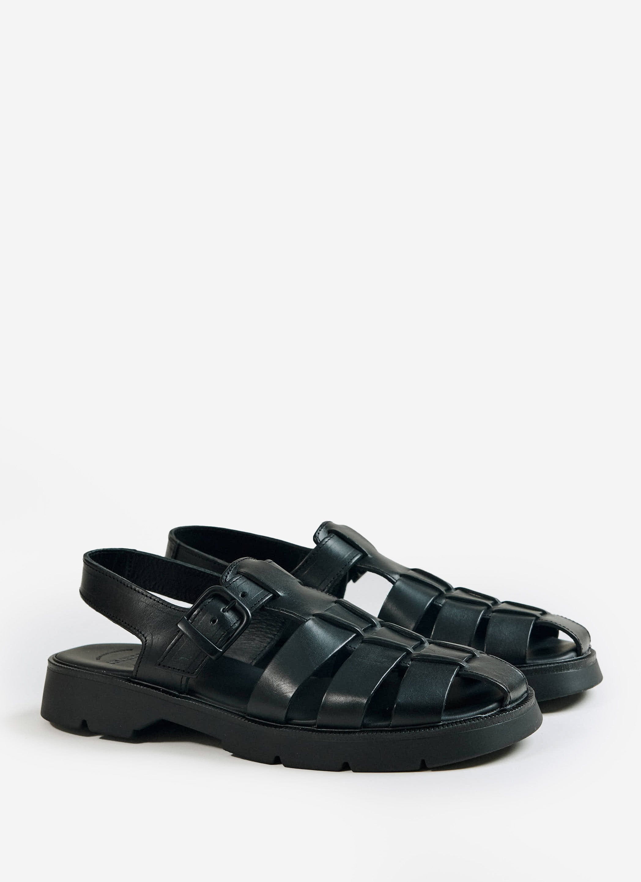 A pair of black Kleman Babord VGT fisherman sandals with a rugged lug sole and buckle strap, from Percival.