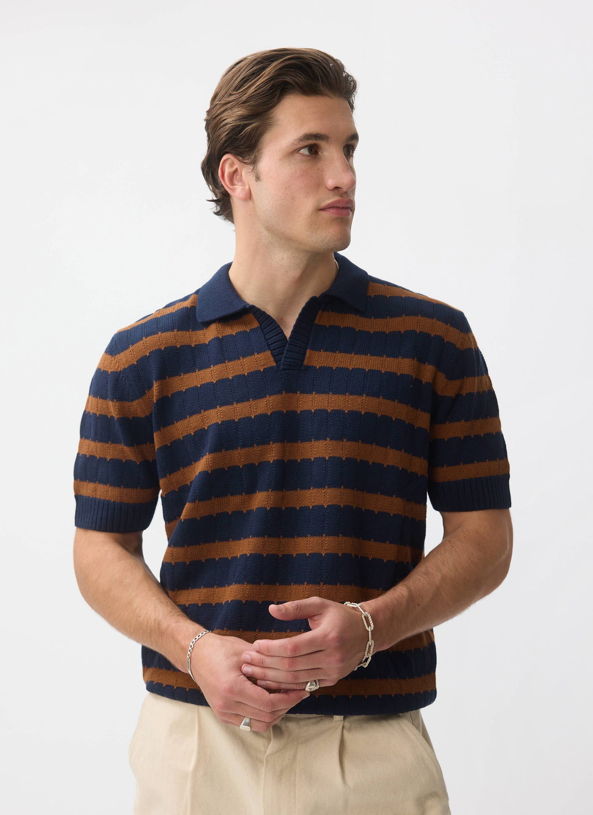 Stine Knitted Polo | Cotton | Brown | Percival Menswear