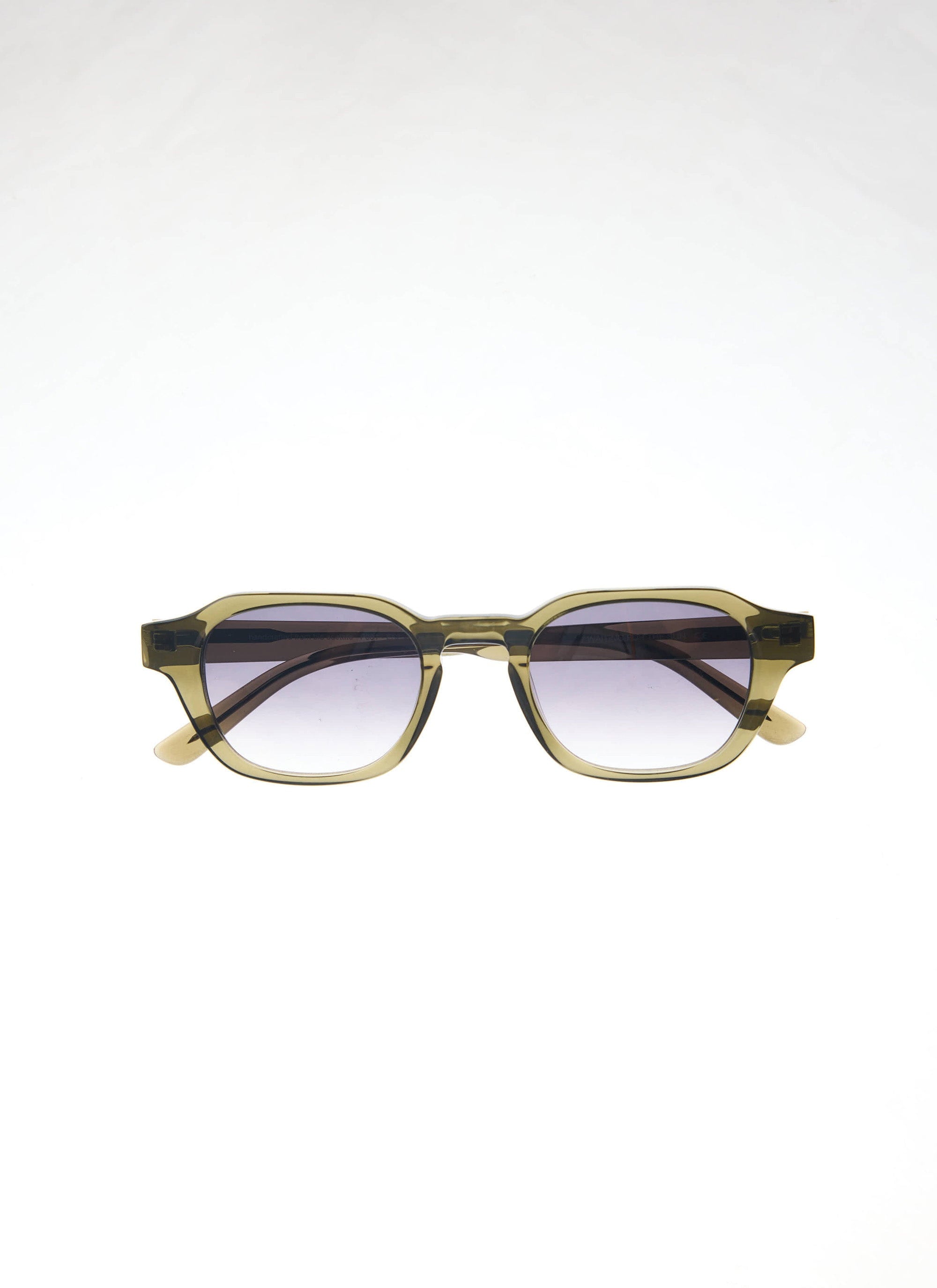 The Percival olive green sunglasses with light brown lenses, photographed from the front on a white studio background.