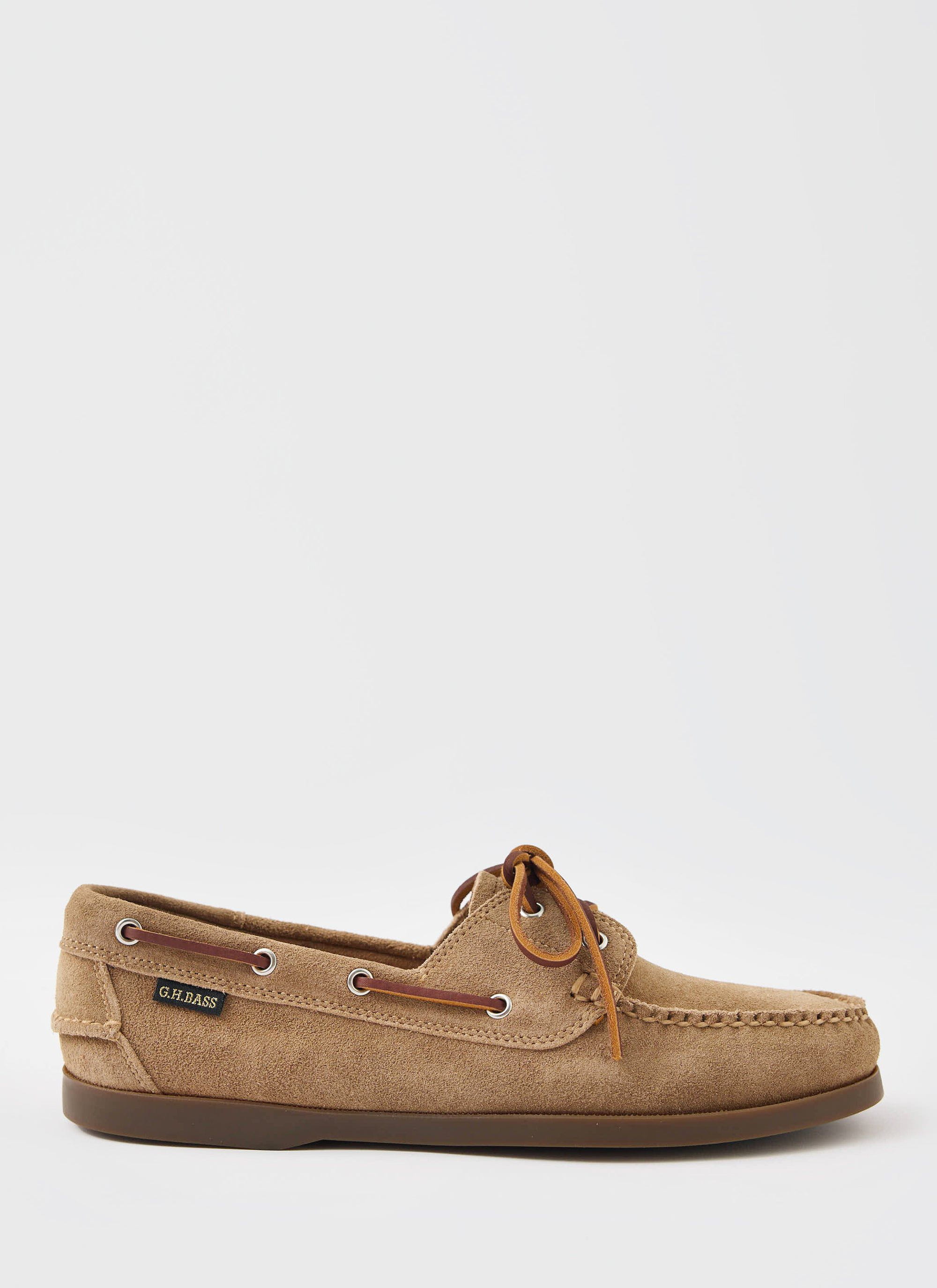 The classic G.H. Bass Jetty II Boater shoe in soft earth suede, a summer essential from Percival.