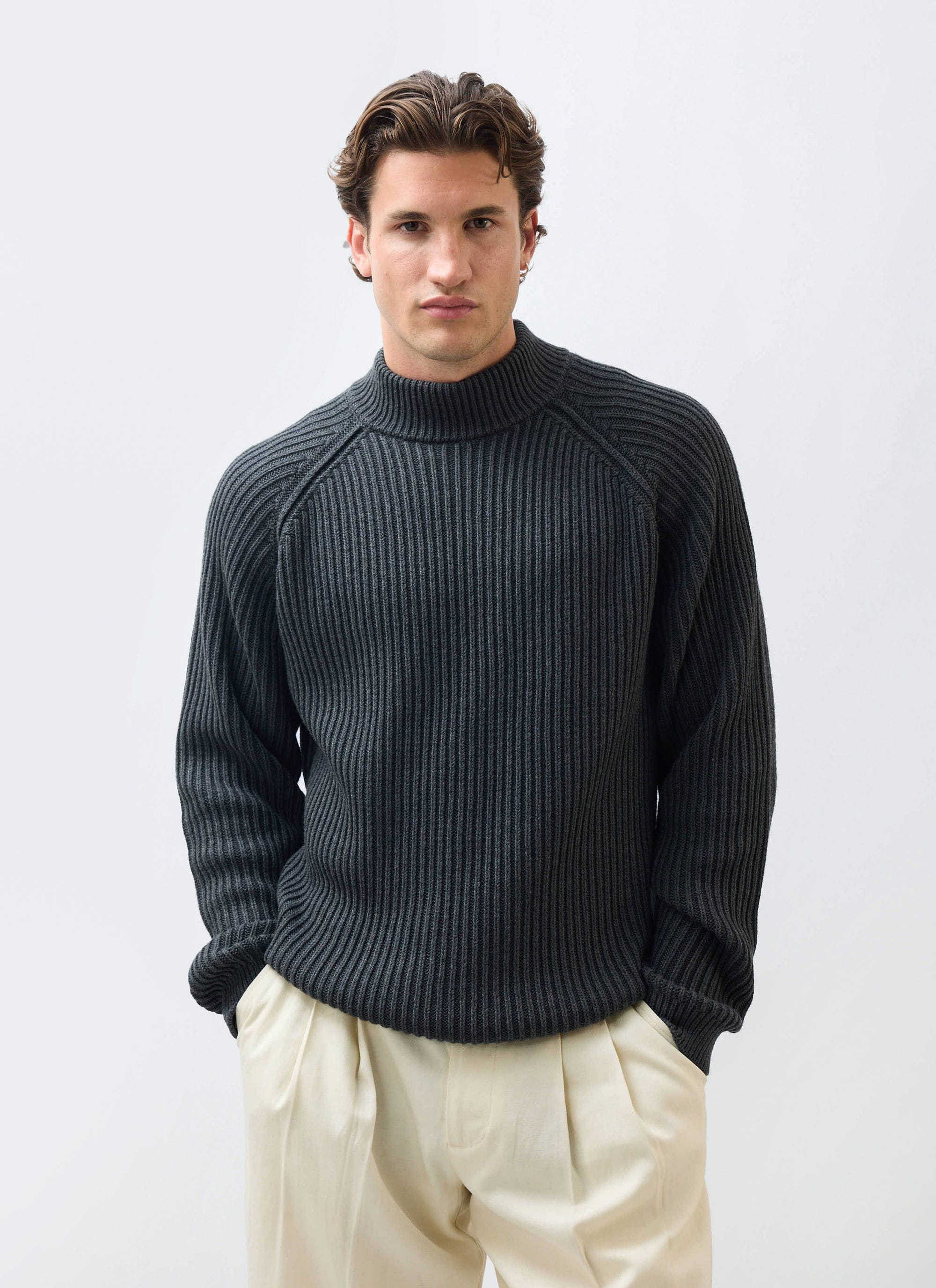 Men's Library Turtle Neck Jumper | Cotton | Charcoal | Percival