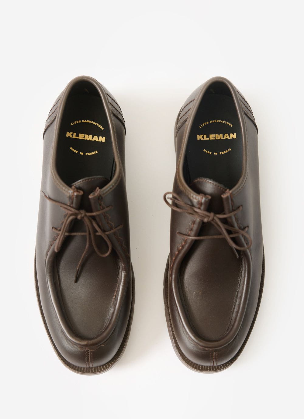 Top down view of the Percival Kleman Padror Shoe in marron, a brown leather lace-up derby shoe.