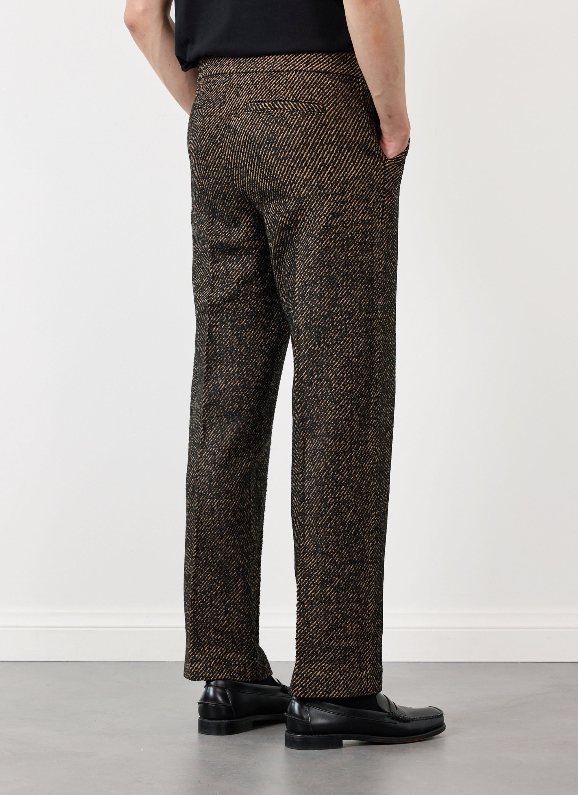 Percival's Oak Twill Slack Trousers with a straight leg fit and welt back pockets, in a brown and black weave.
