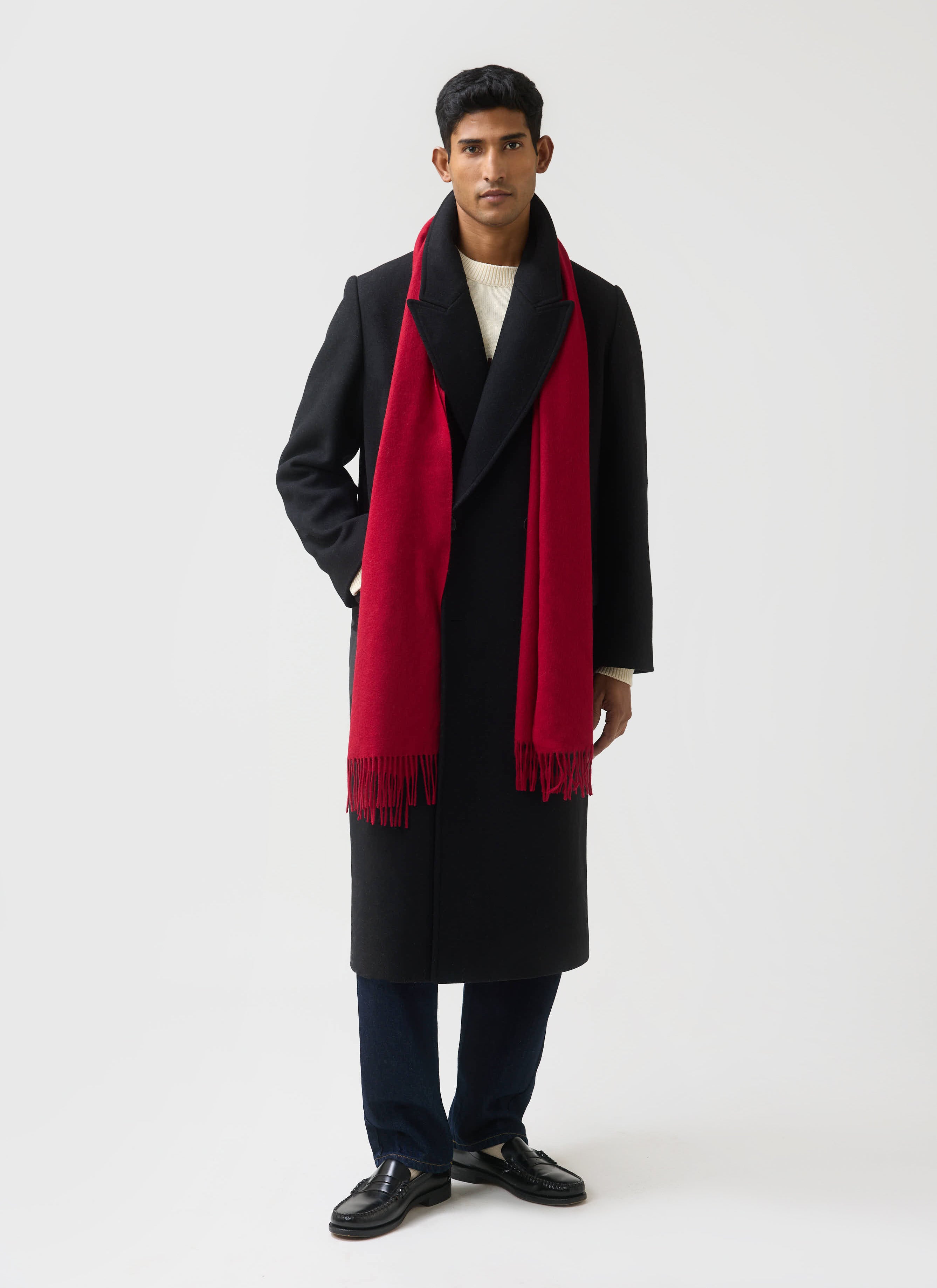 Men's Long Wool Scarf | Embroidered | Red | Percival Menswear