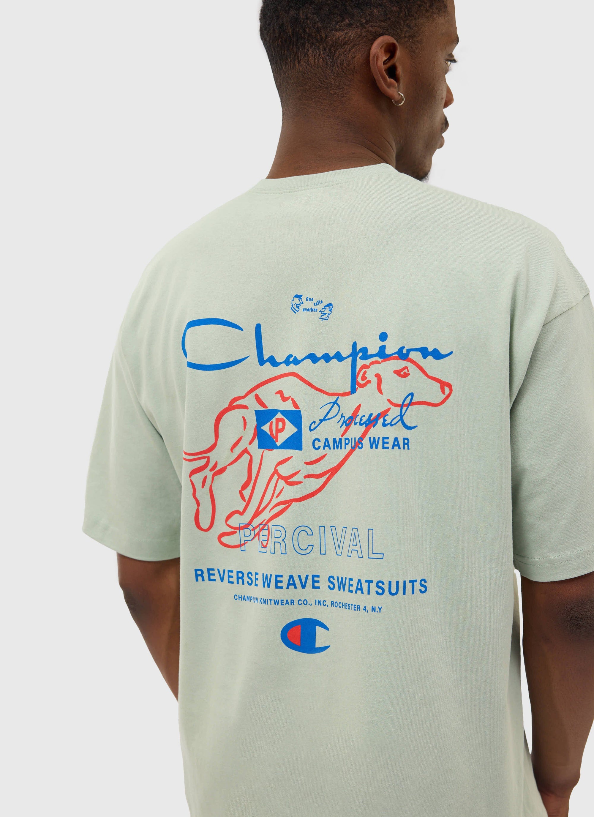 Men's Oversized Champion T Shirt Greyhound Embroidery Olive