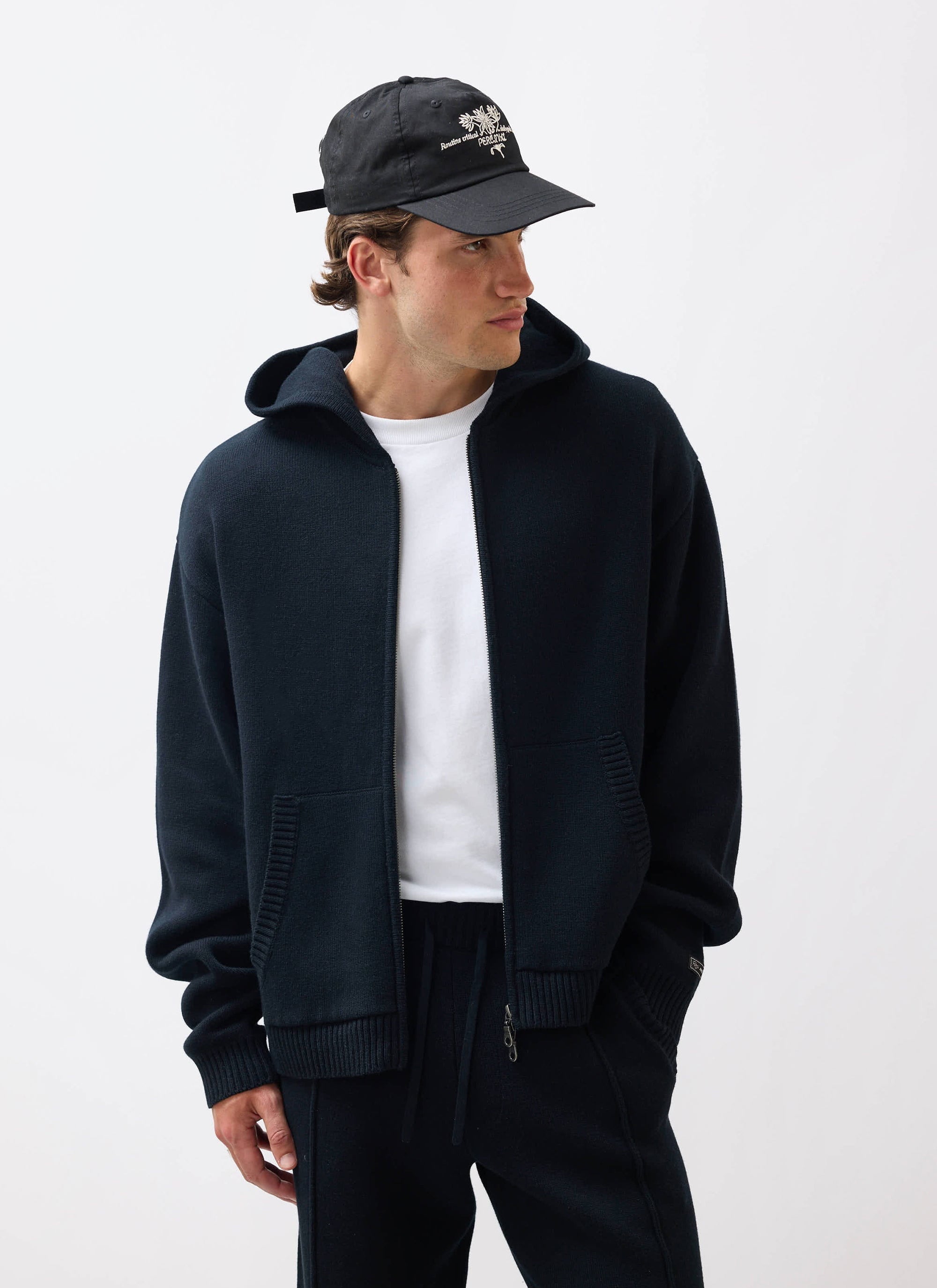 Men's Oversized Knitted Hoodie: Chronicle | Full Zip | Black
