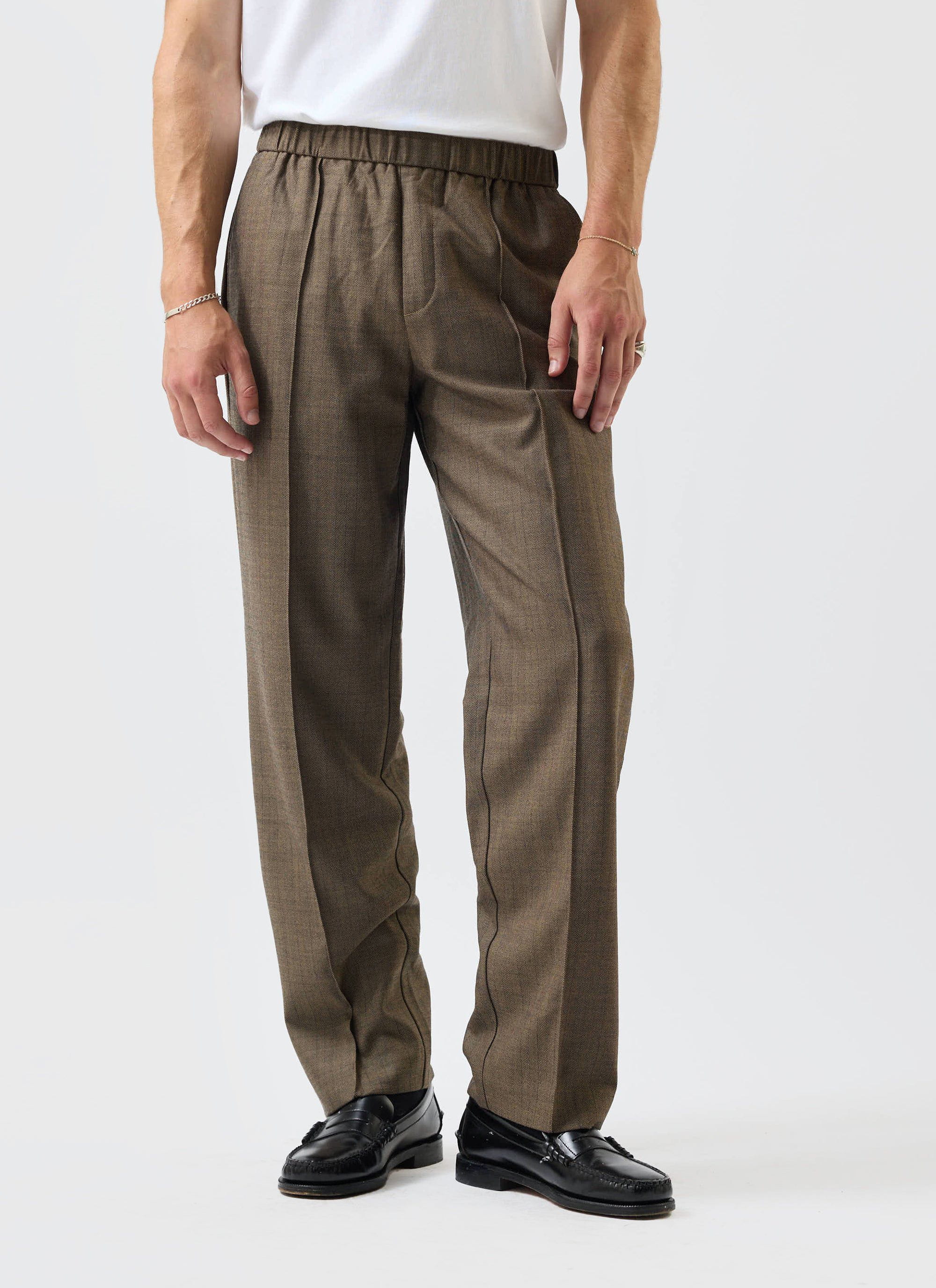 Grounds Relaxed Trousers | Herringbone Wool | Oak | Percival Menswear