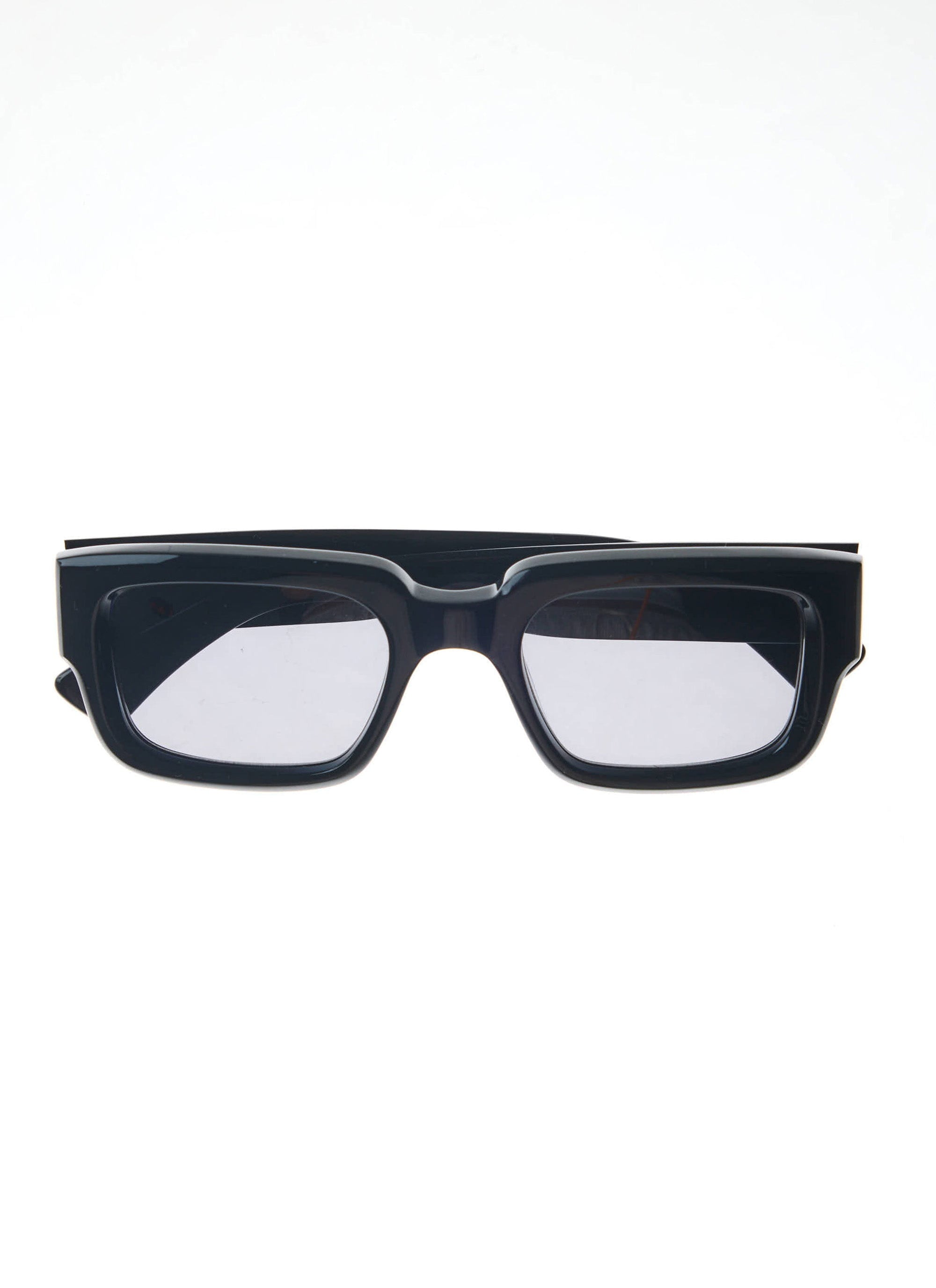 A front-on studio shot of the Percival P002-E2 sunglasses in black bioacetate with classic rectangular frames.