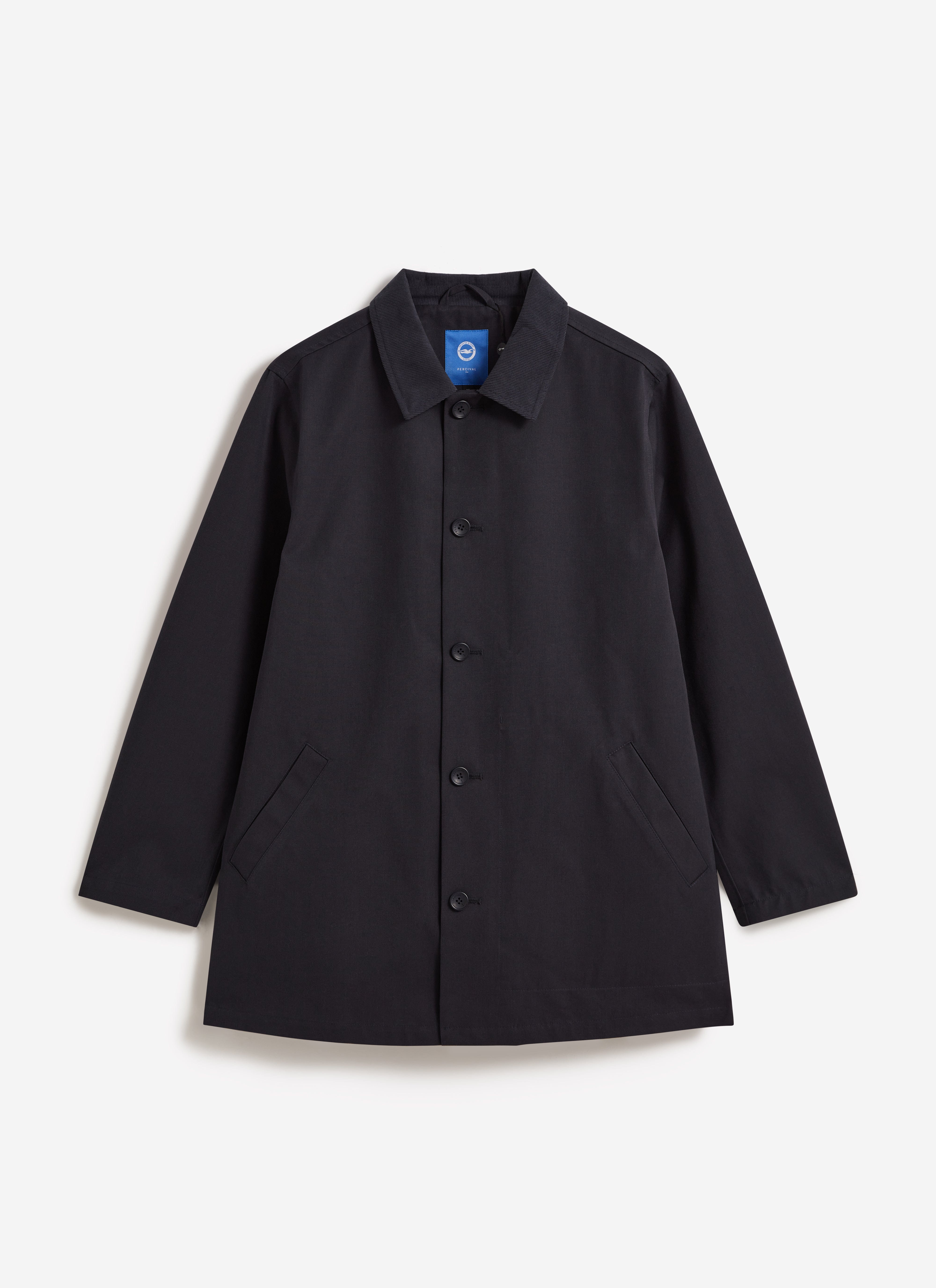 Front view of the midnight Sherlock Short Trench by Percival, part of the Brighton & Hove Albion F.C. collaboration.