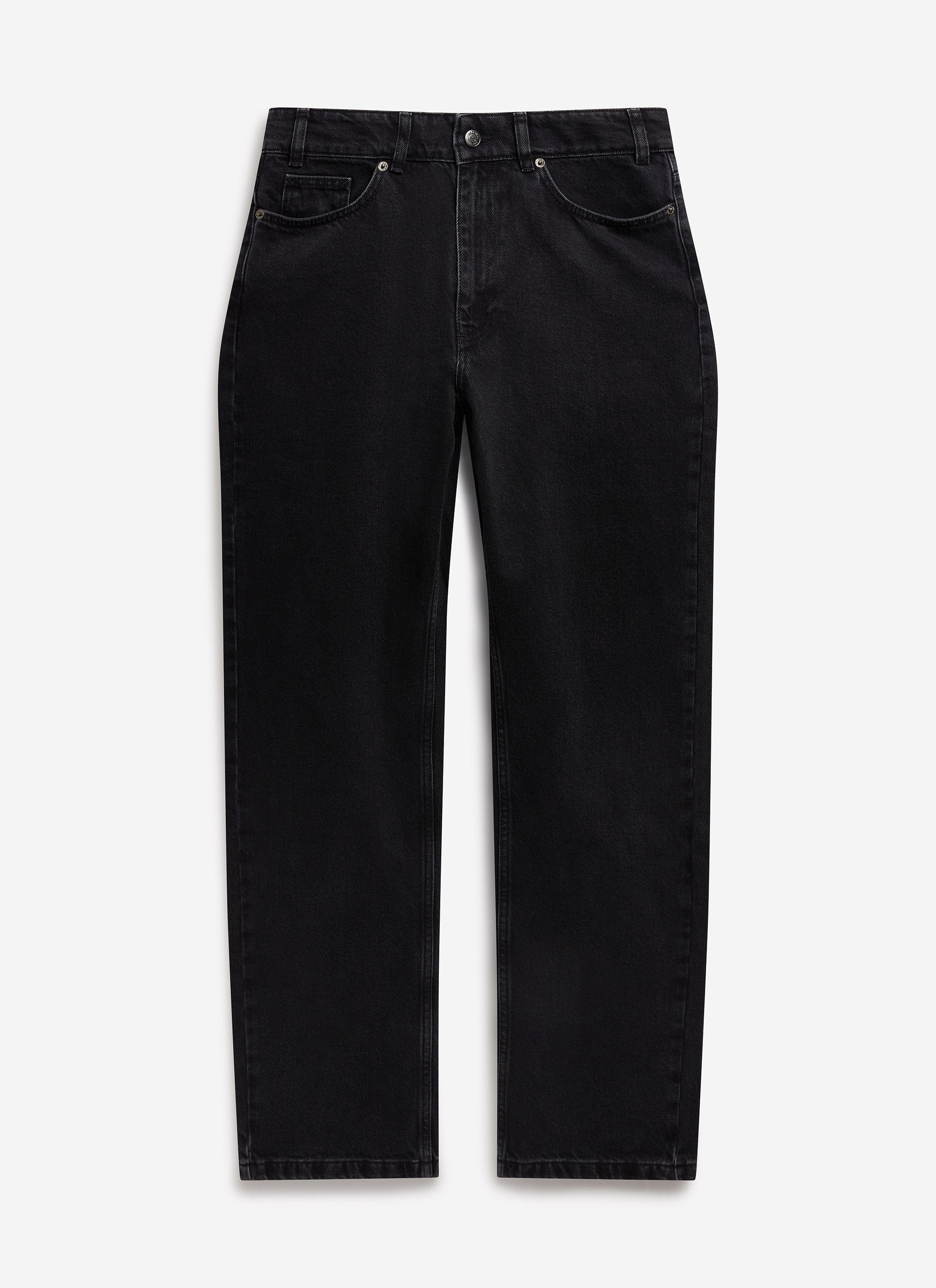 Percival black straight leg denim jeans shown from the front.