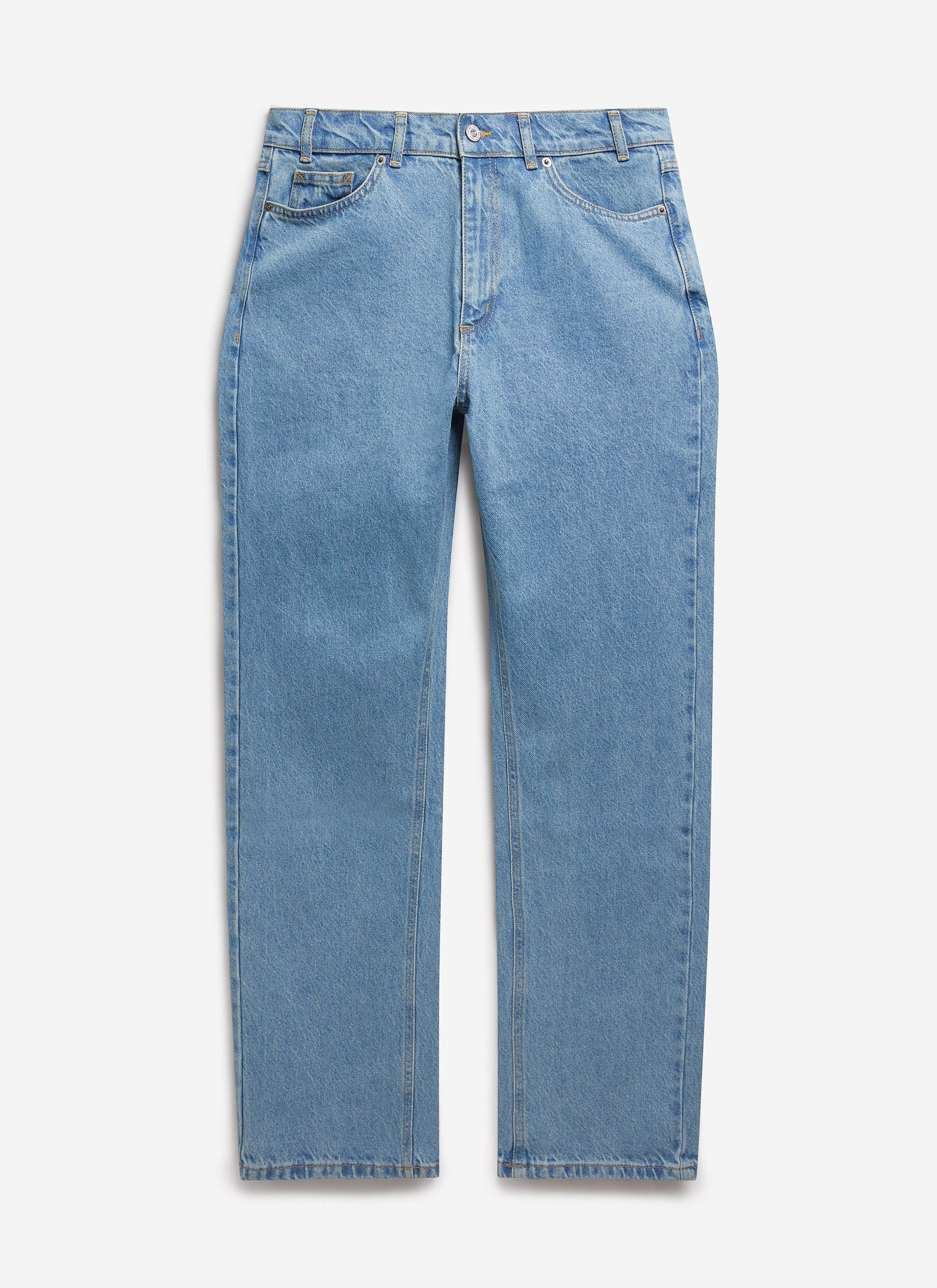 Front view of the Percival straight leg denim jeans in light wash blue.