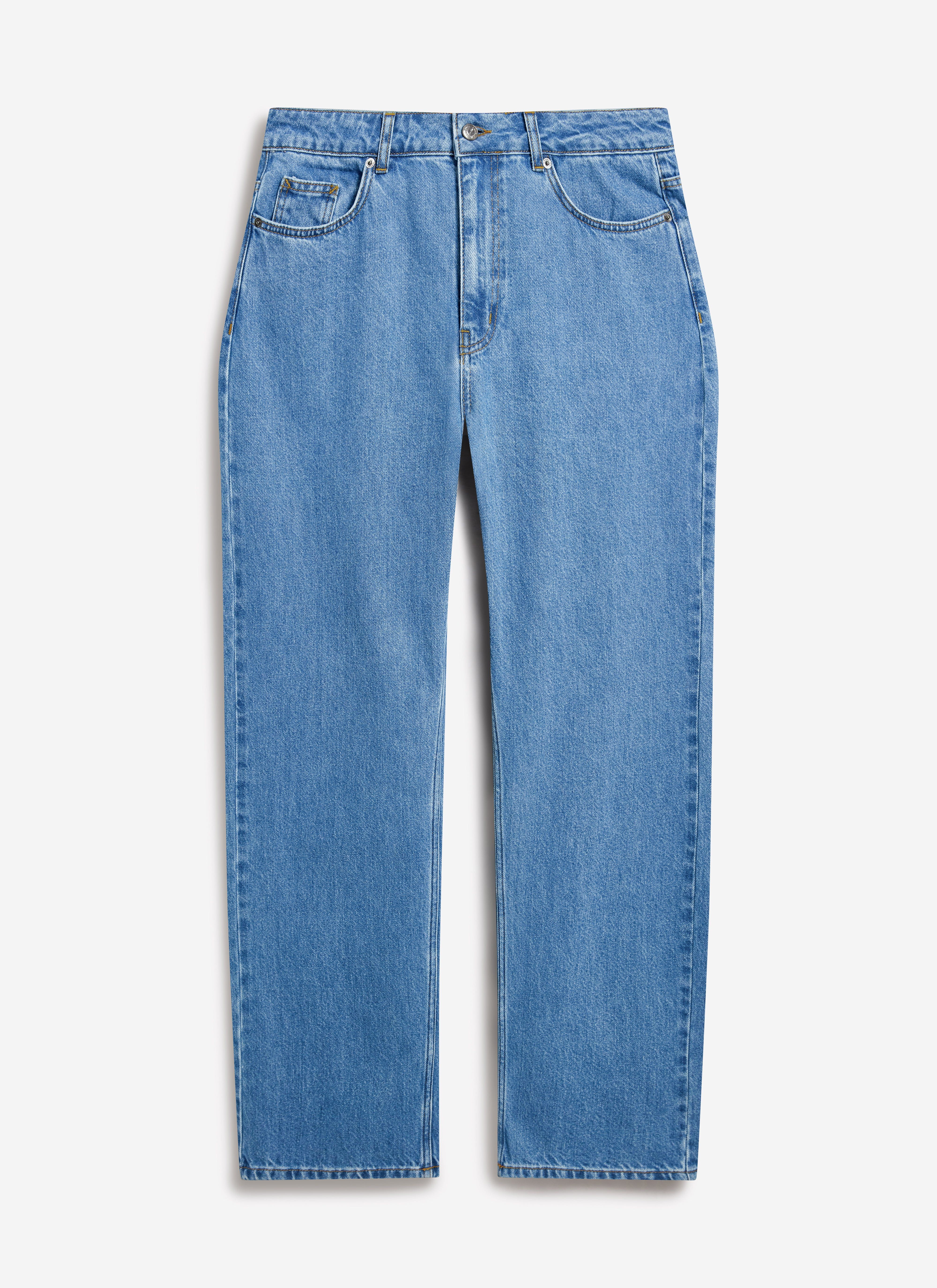The Percival Wide Leg Denim Jeans in light wash blue, laid flat against a white studio background.