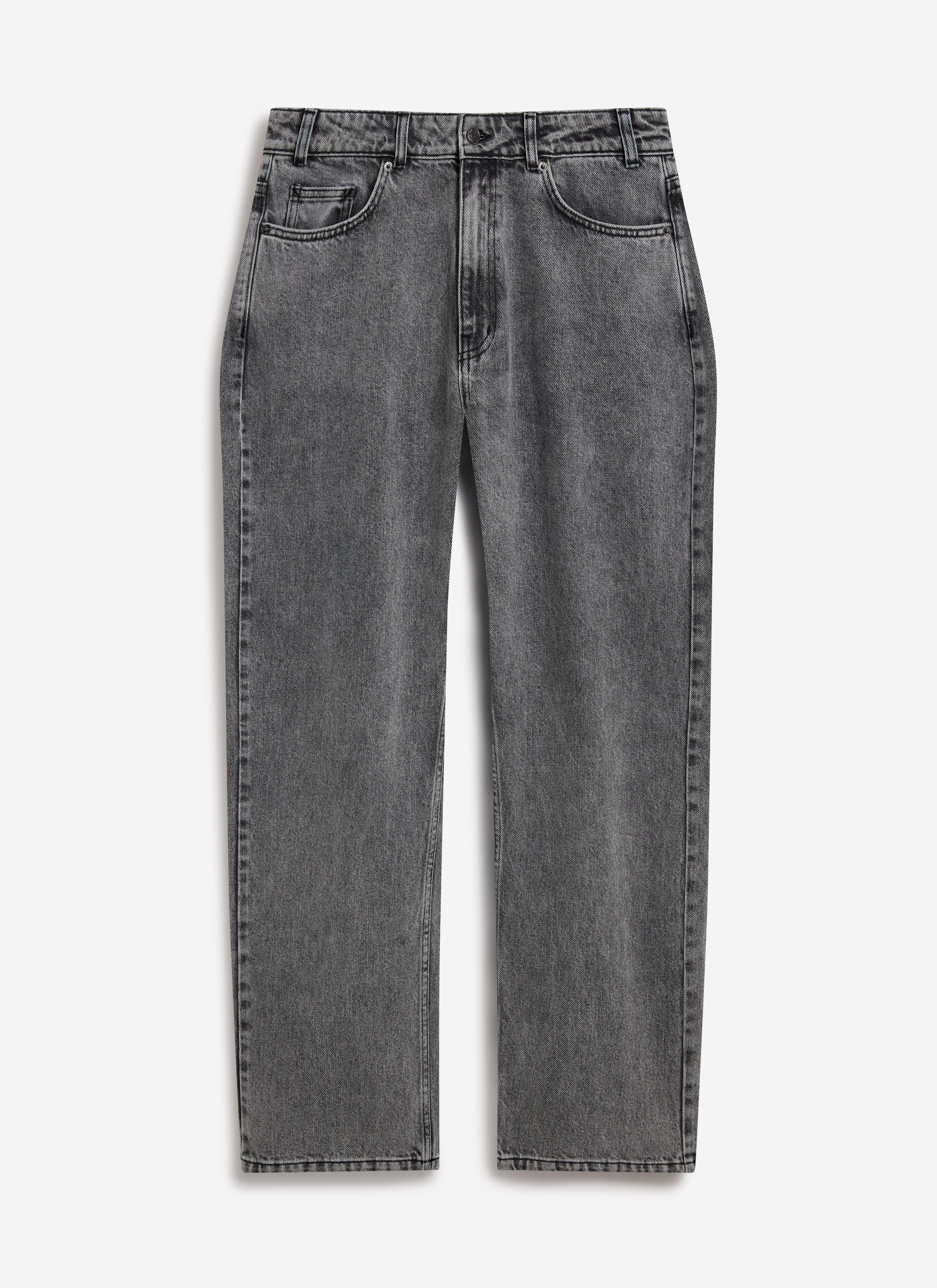 The Percival Wide Leg Denim Jeans in a warm grey wash, photographed from the front in a flat lay style.