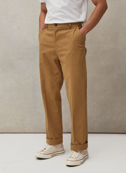 Straight Leg Trousers | Cotton Twill | Tan