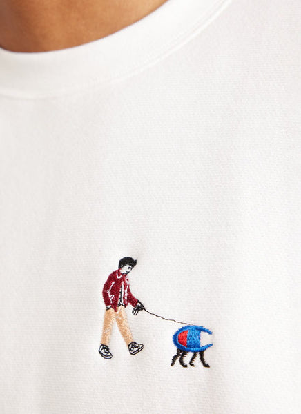 Men's Embroidered Sweatshirt | Champion x Percival | Dog Walk | White |  Percival Menswear