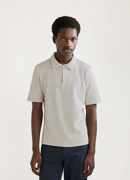 Men s Knitted Shirt with Zip Polo Collar Cream with Navy