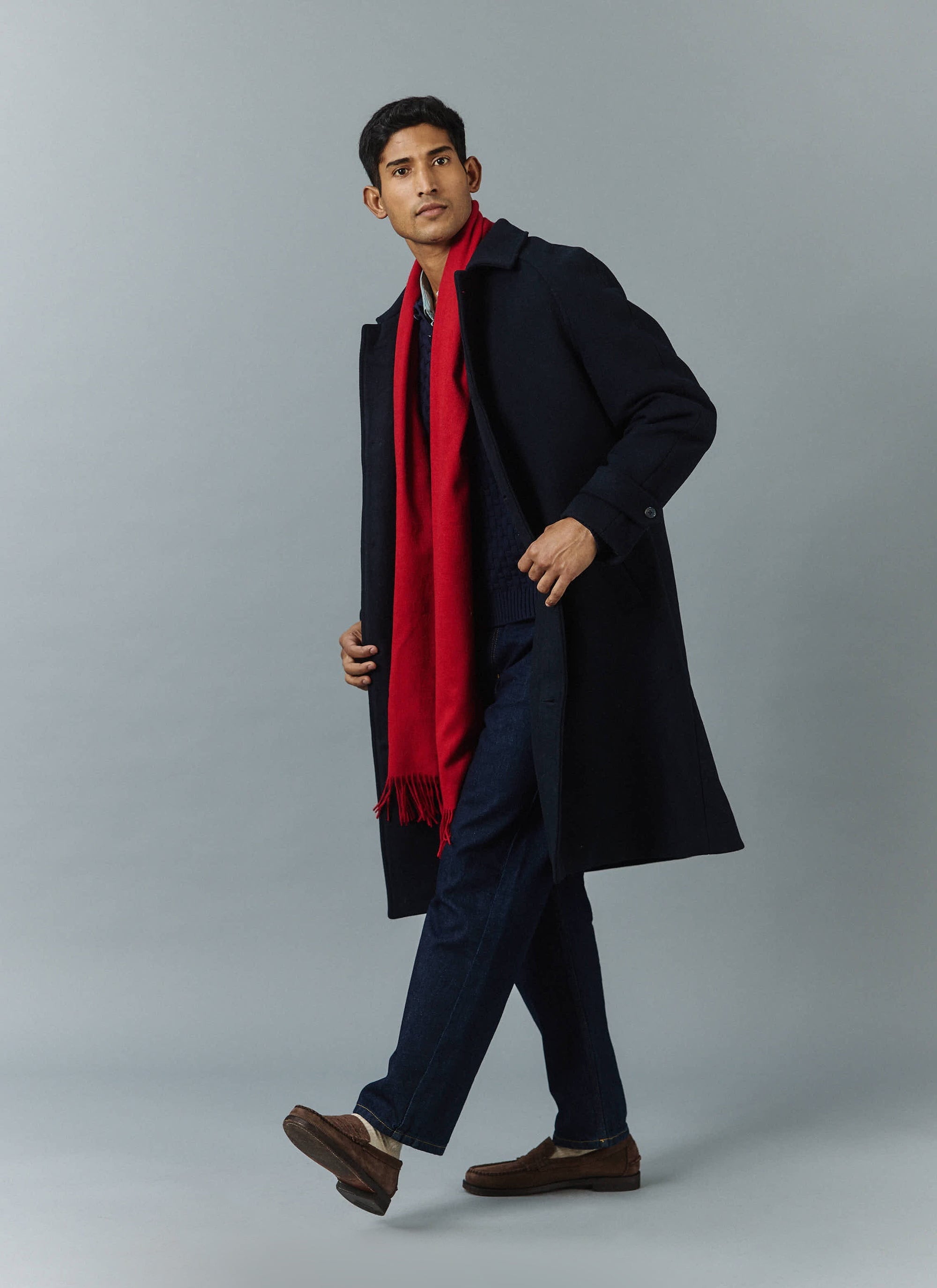 Men's Long Wool Scarf | Embroidered | Red | Percival Menswear