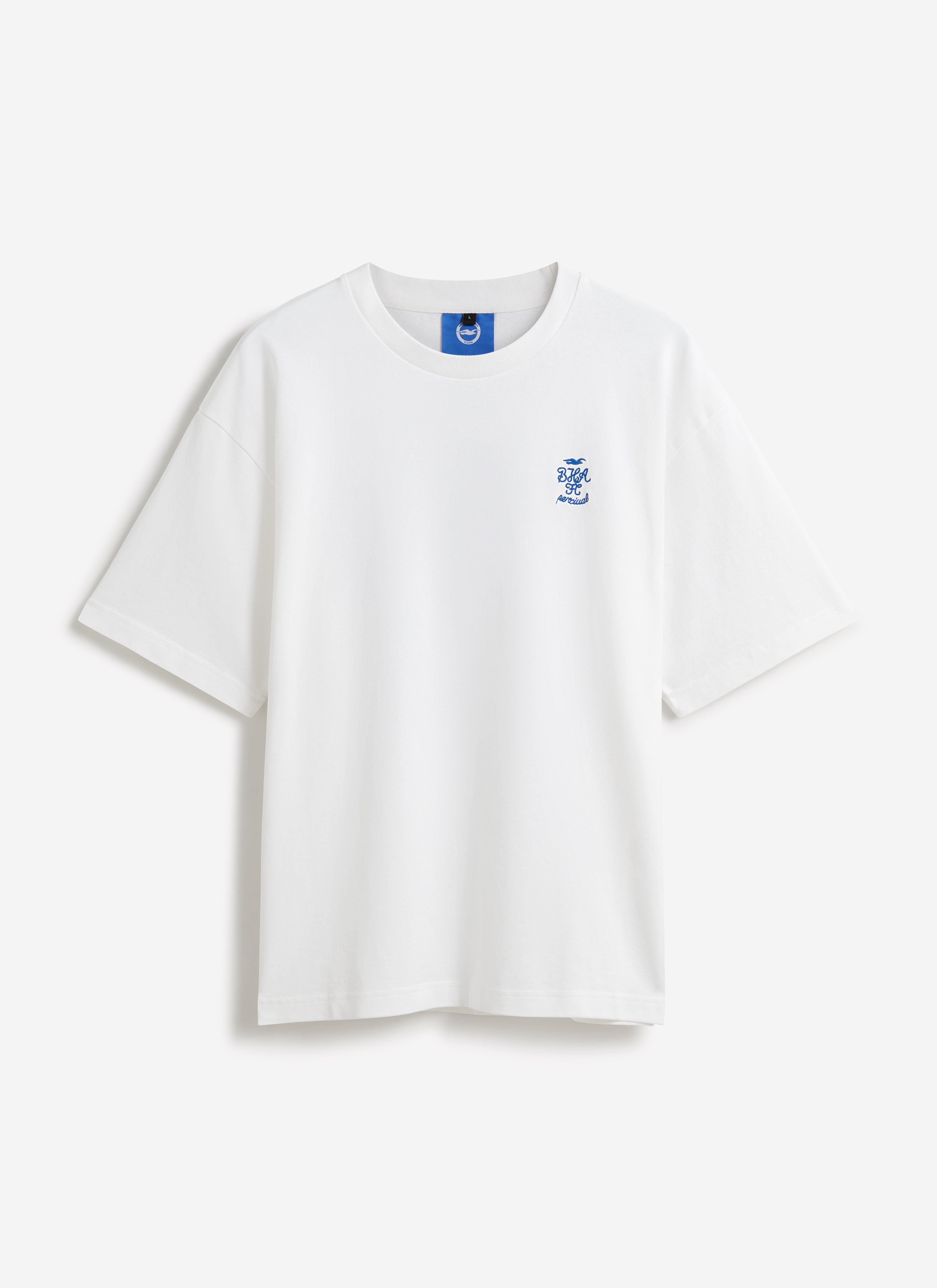 A flat lay of the white Archive Kits T-Shirt from the Percival x Brighton & Hove Albion F.C. collaboration.