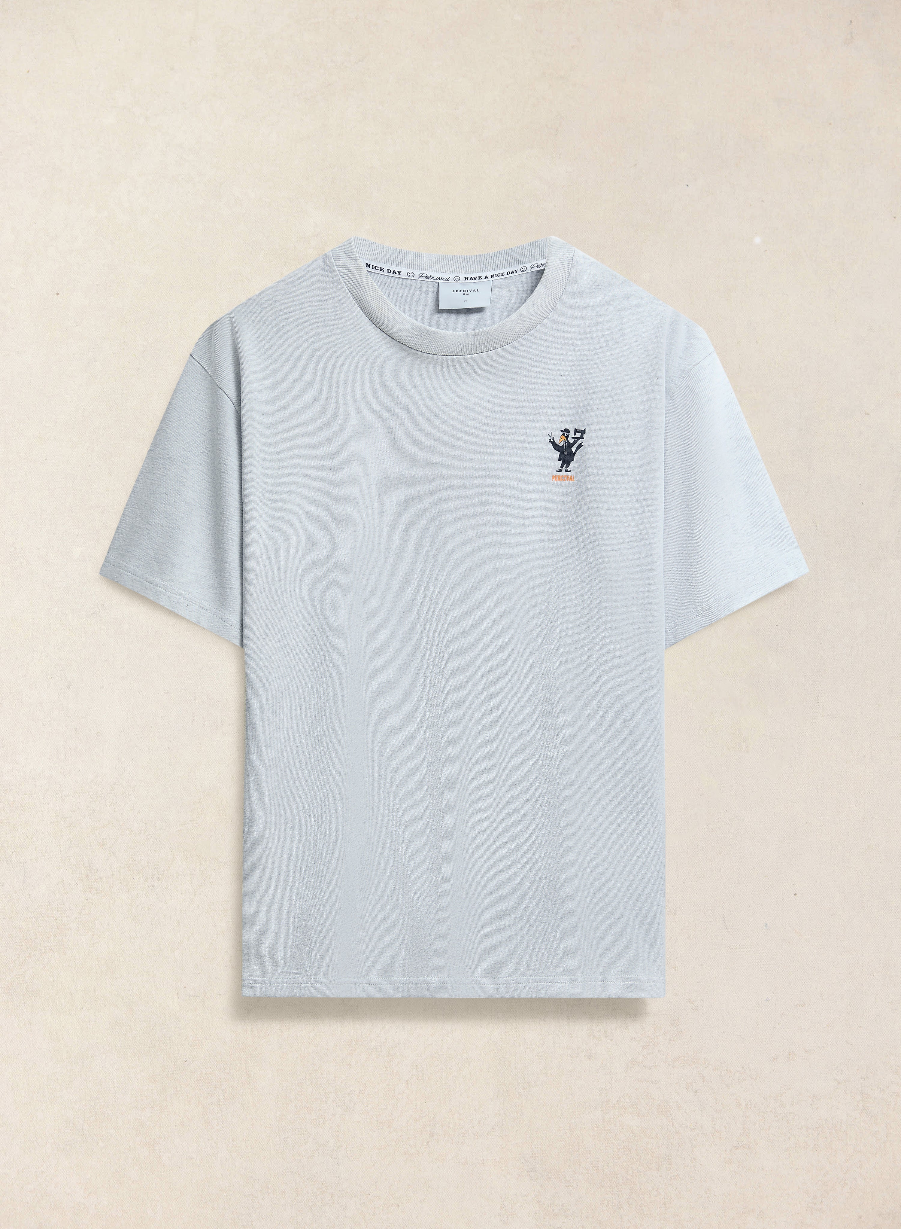 Front-facing flat lay of the Percival Atticus Oversized T-shirt in athletic grey, featuring a small chest graphic.