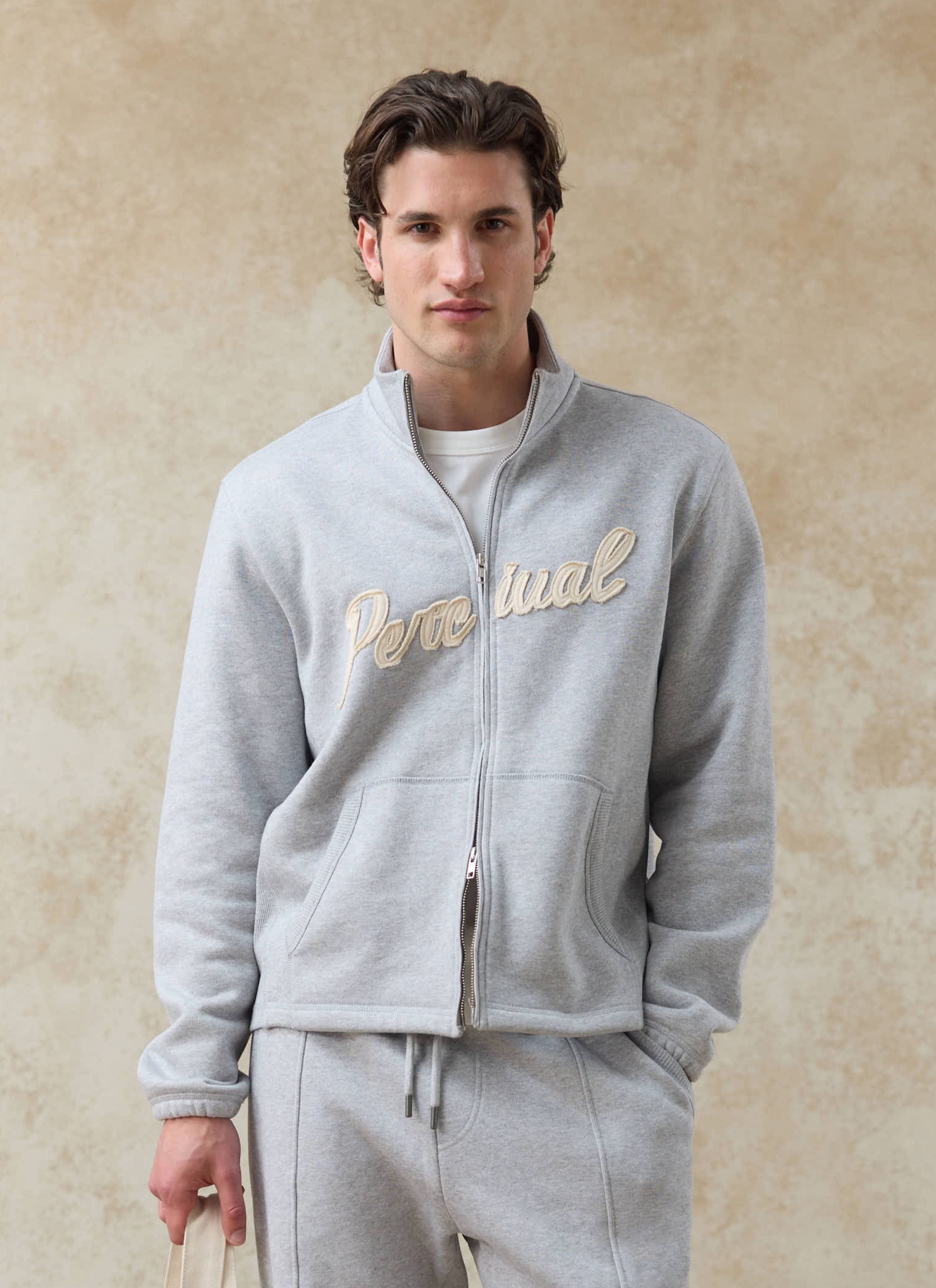 PUNPEE NewFatherスウェット Men's Curtis Funnel Neck Zip Jumper | Cotton | Grey | Percival