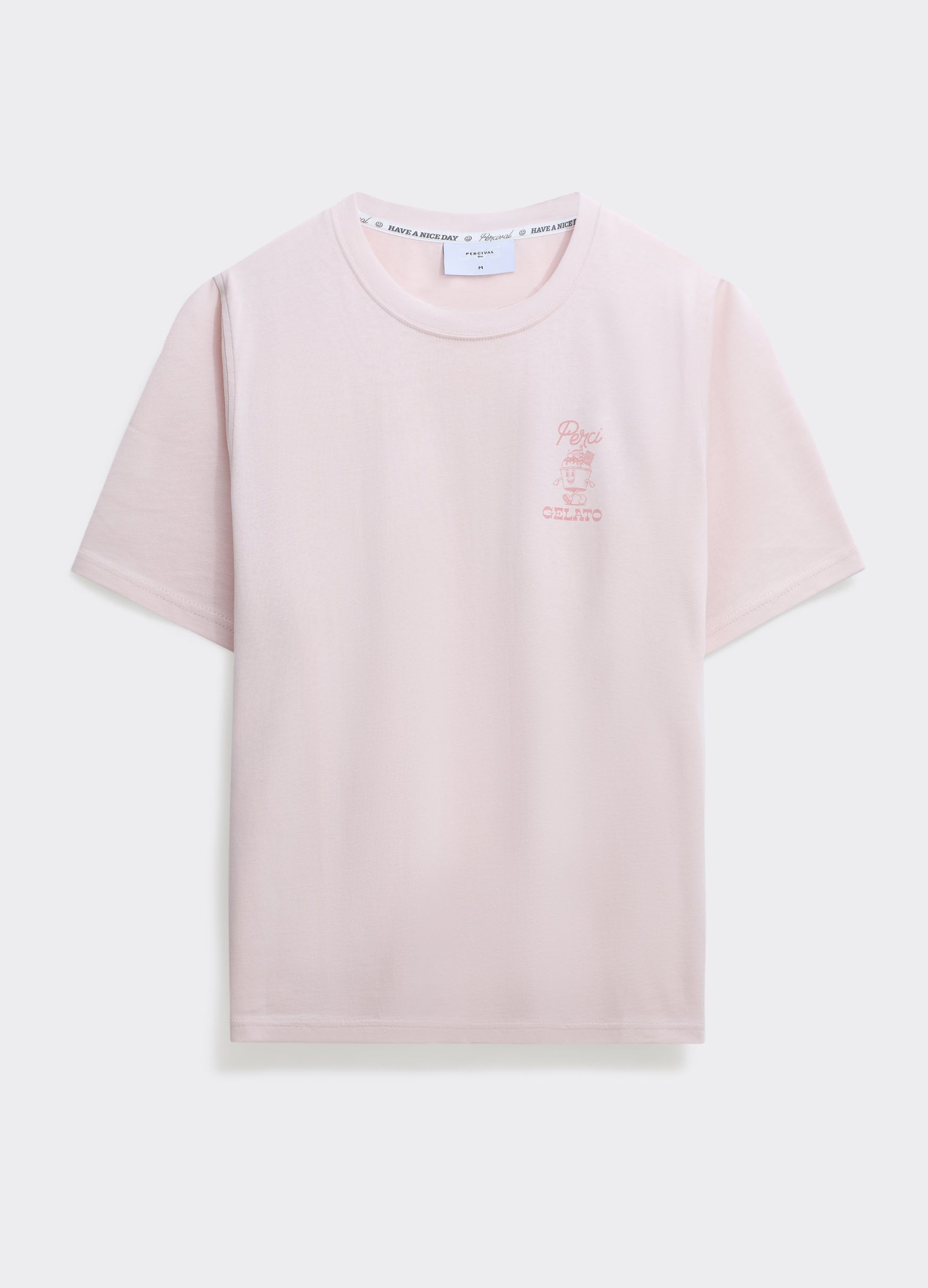 The pink Percival Ice Cream T-Shirt, a soft jersey crew neck with a small Perci Gelato chest graphic, shown flat.