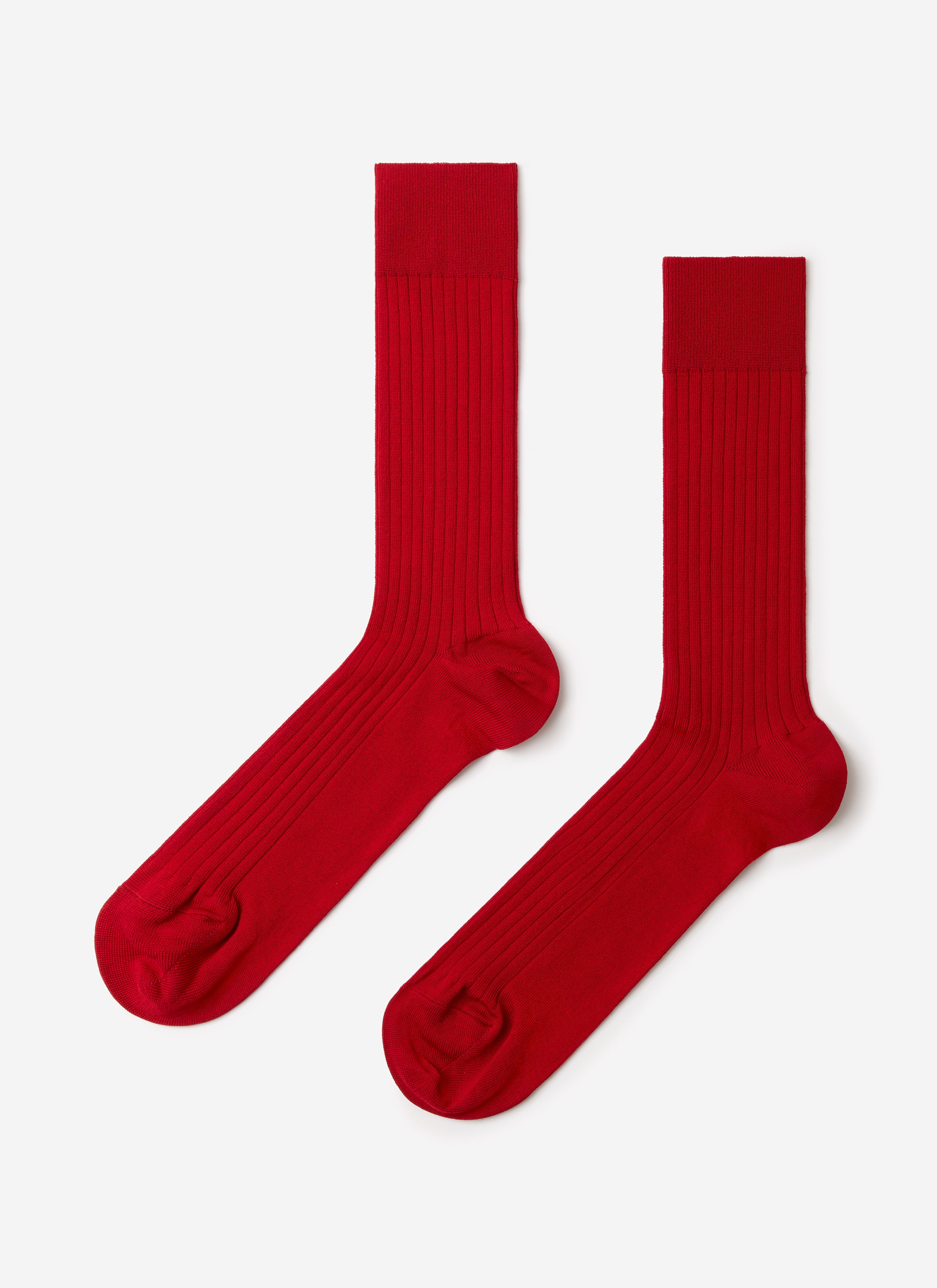 A pair of Percival's red ribbed cotton-blend Loafer Dress Socks laid flat against a clean white background.