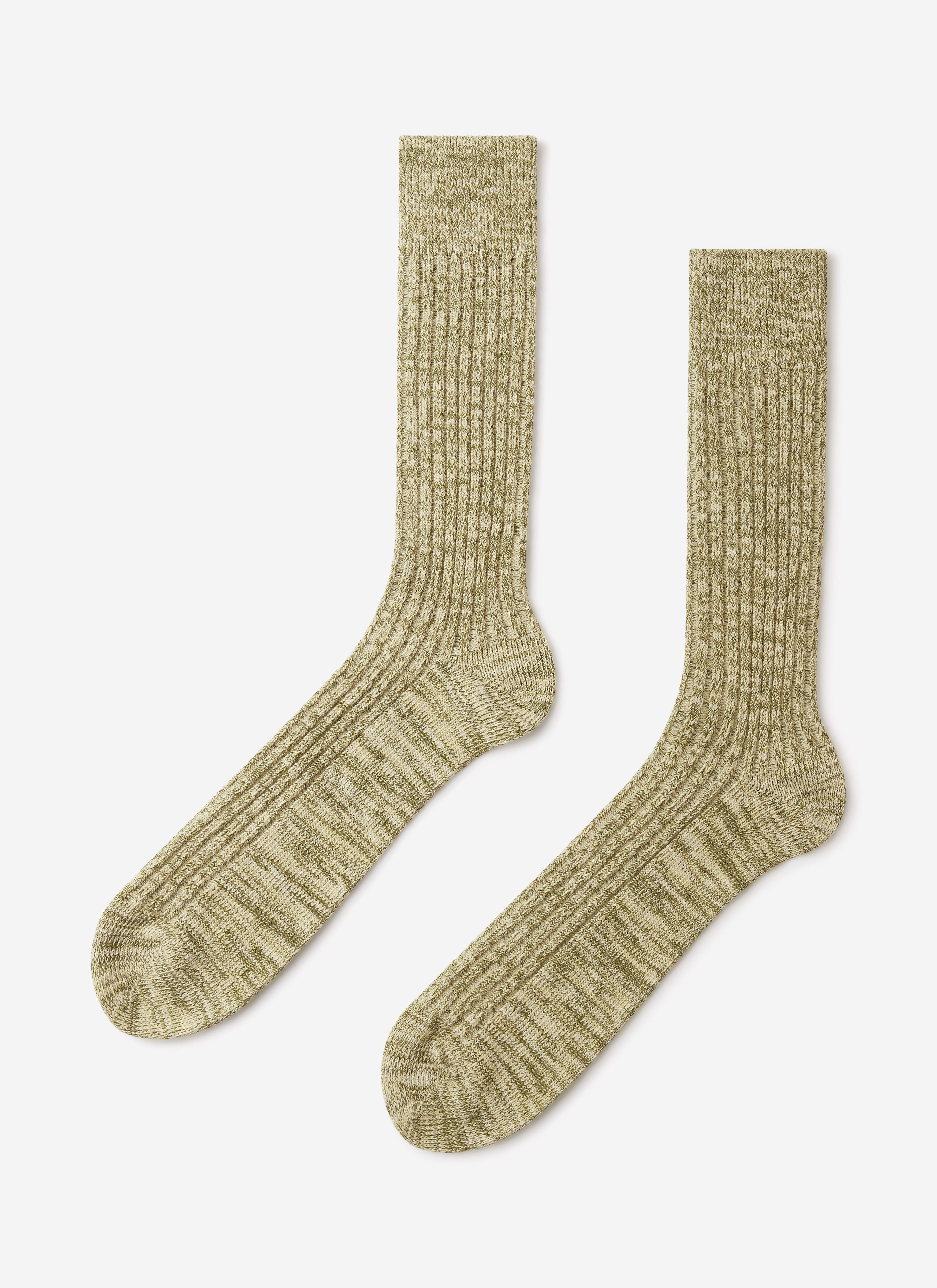 A pair of Percival Marl Socks in Fern Green, showing the ribbed cotton texture, shot against a white background.