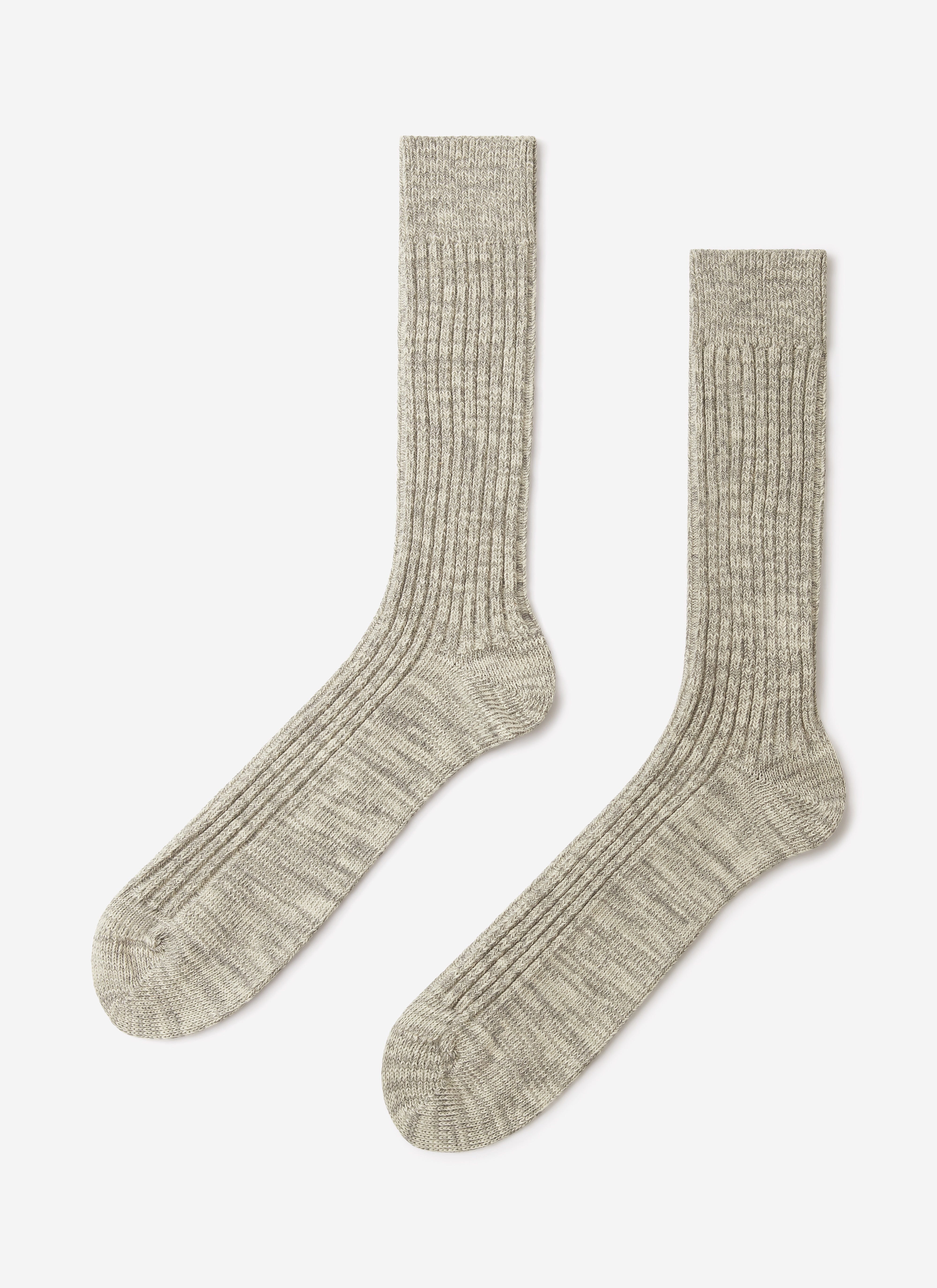 A pair of Percival's grey ribbed cotton marl socks, laid flat against a clean white studio background.