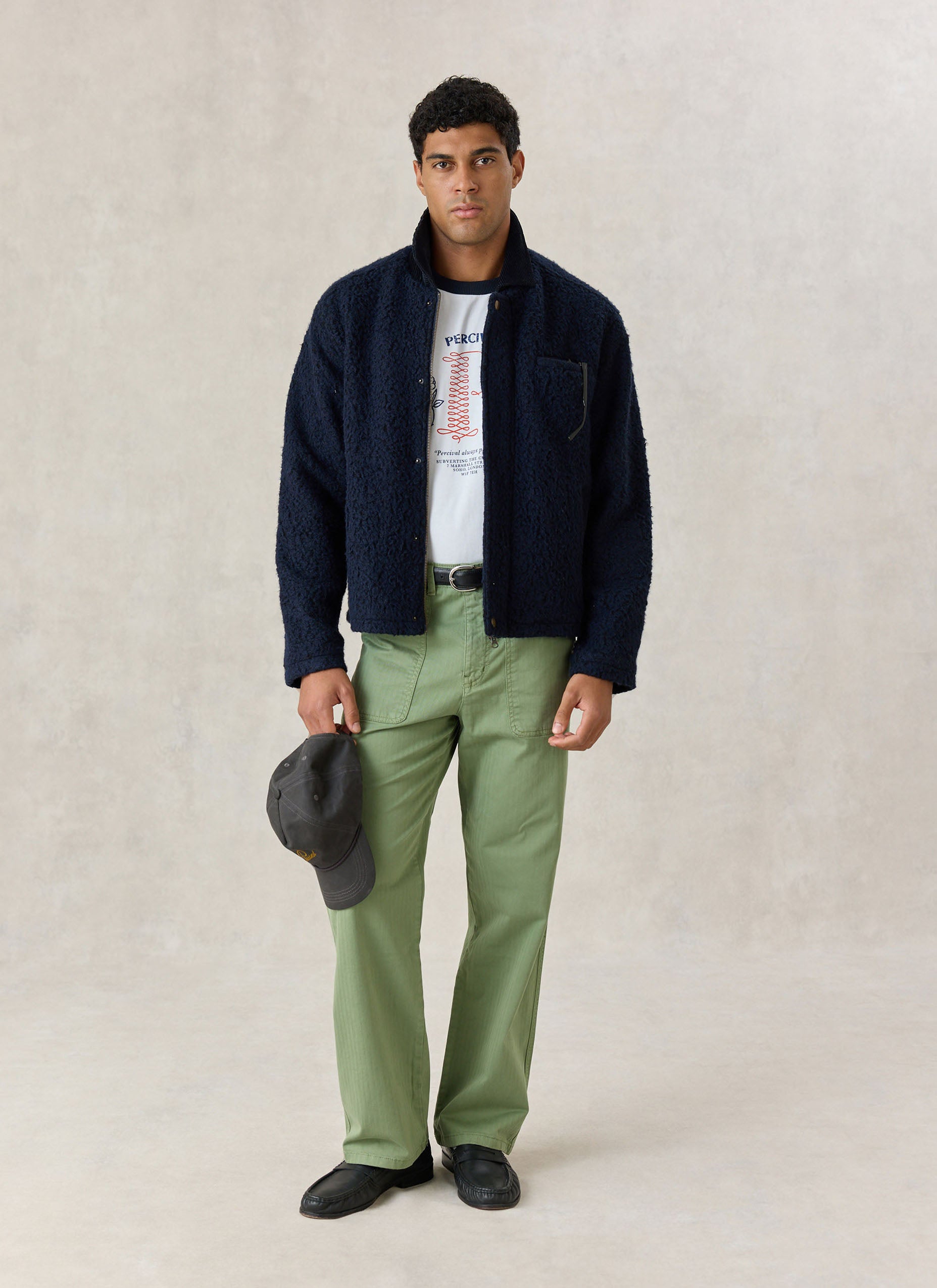 Men's Navy Fleece Jacket | Murrey | Cord Collar | Wool Blend