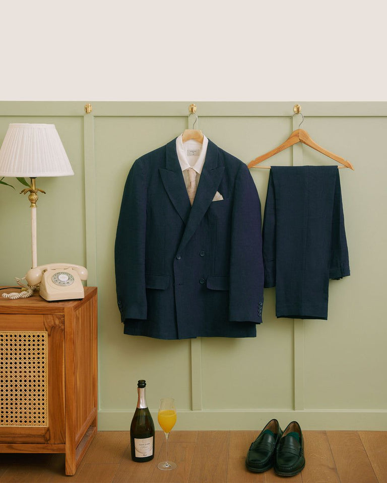 Mens Double Breasted Poplin Dress Blazer in Navy main image 1