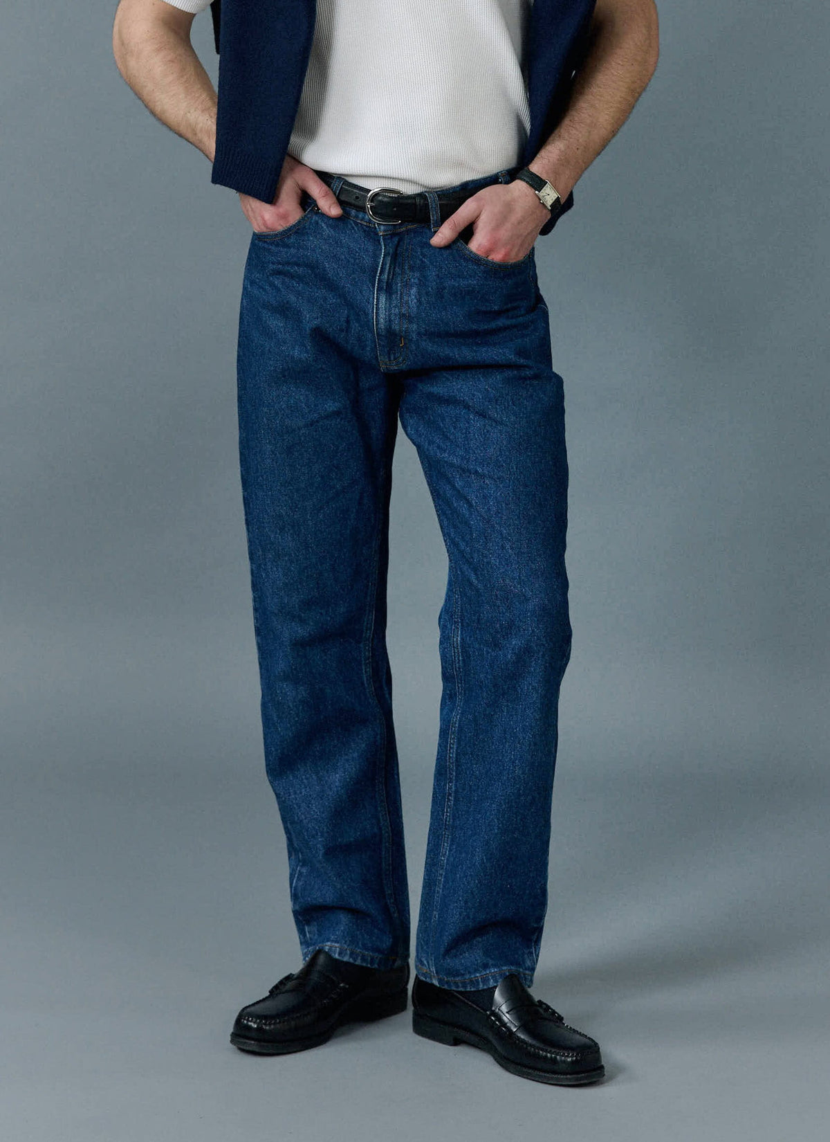 Straight Leg Denim Jeans | Cotton | Mid Wash Blue