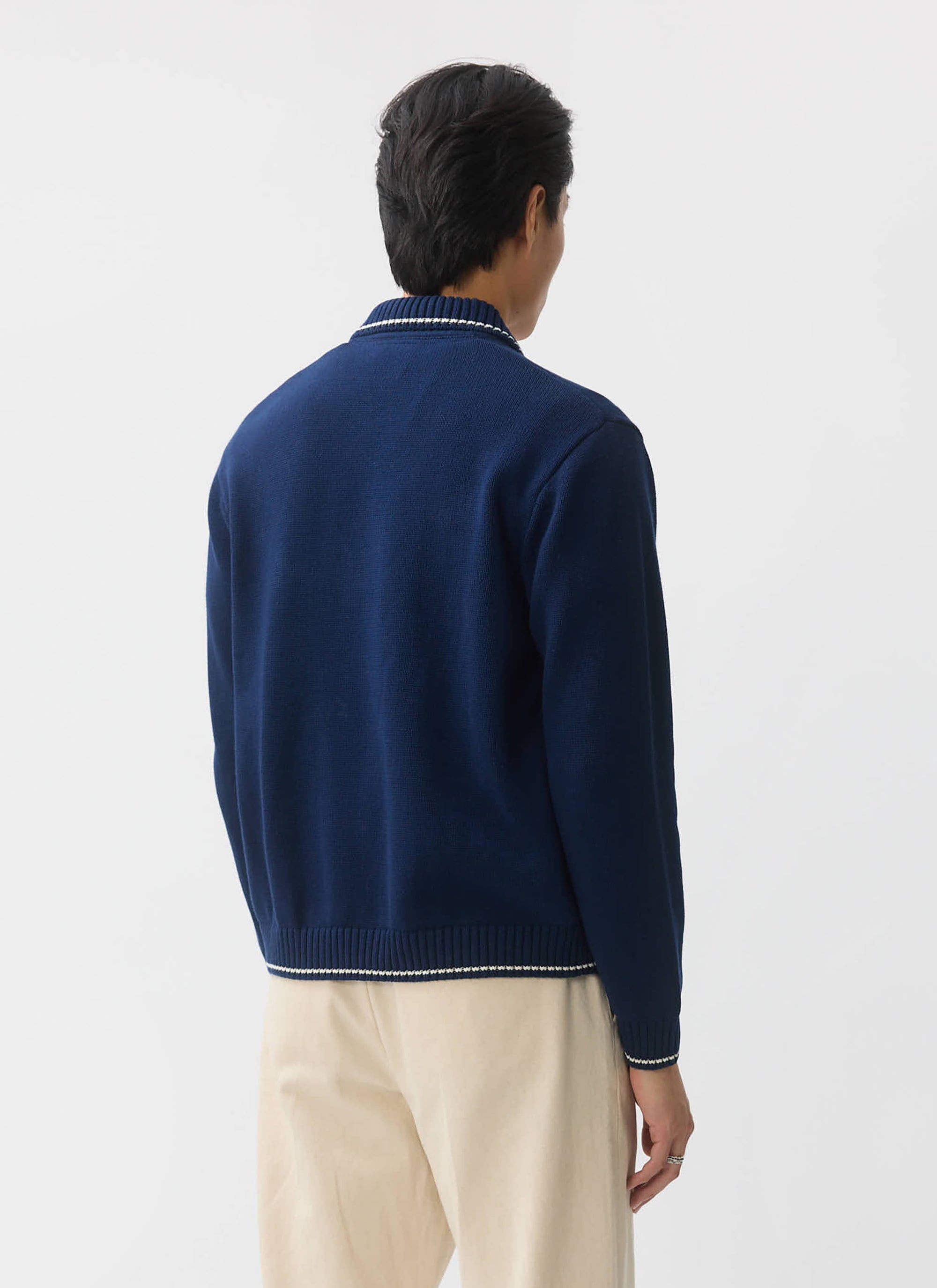 Men's Knitted Zip Up Cardigan | Cotton | Navy Blue | Percival Menswear