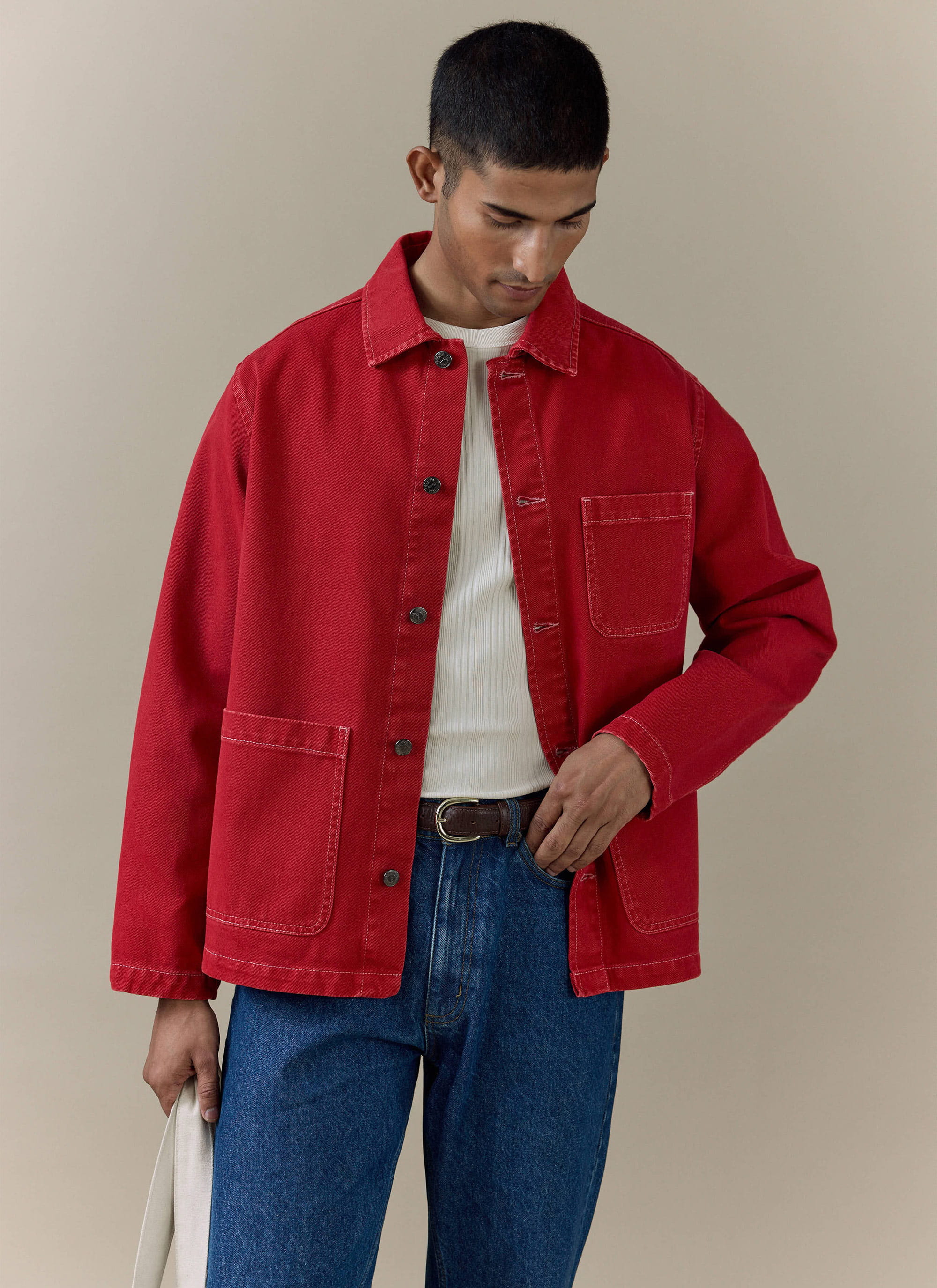 Men's Chore Jacket | Denim | Red | Percival Menswear
