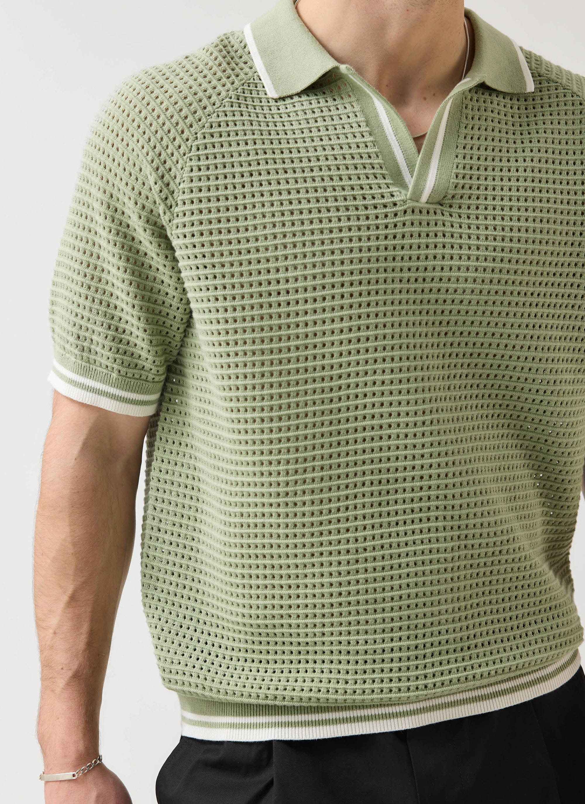 Men's Tennis Knit Polo Shirt | Cotton | Sage Green | Percival Menswear
