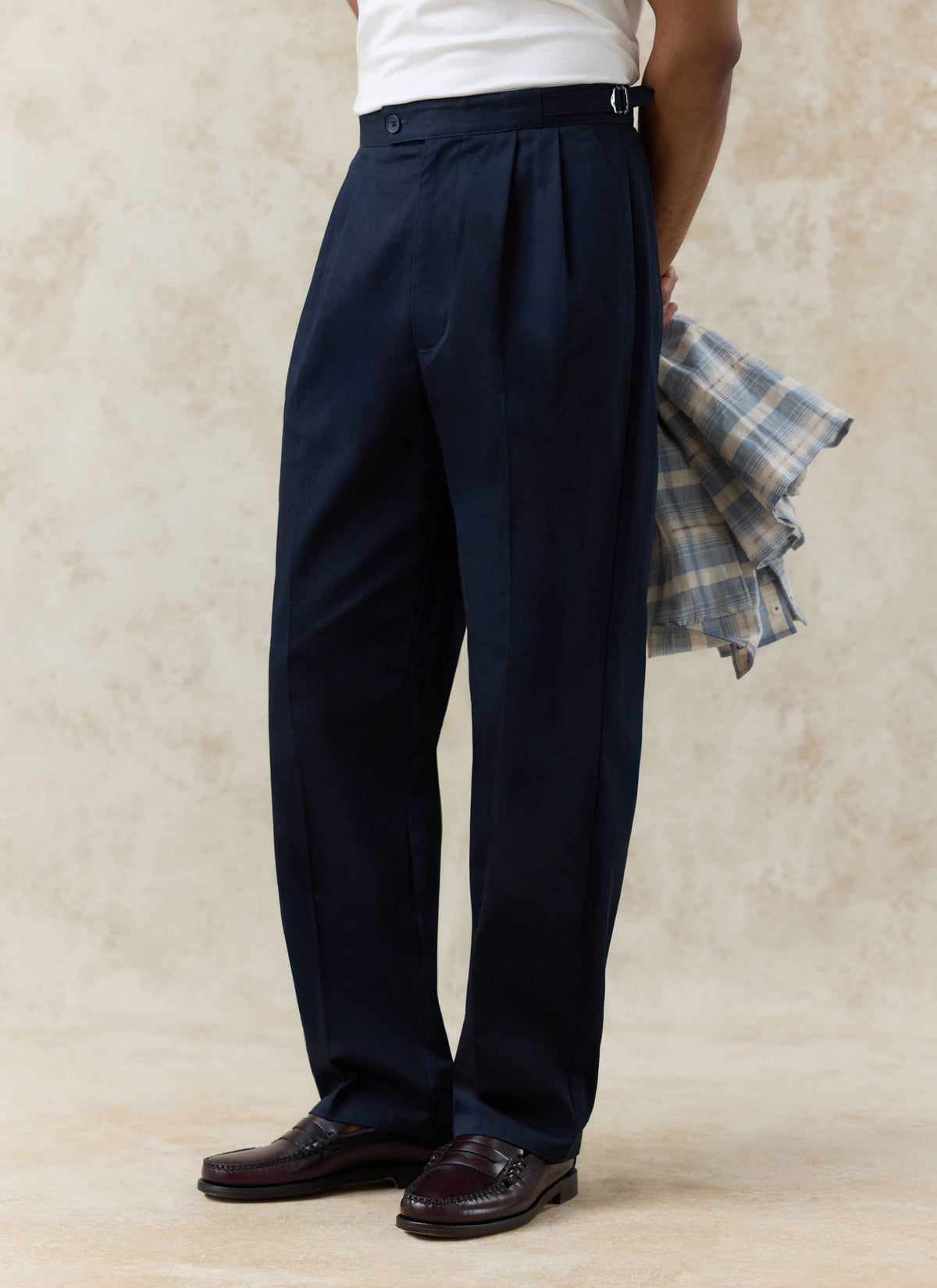 Blake Double Pleated Trousers | Cotton | Navy