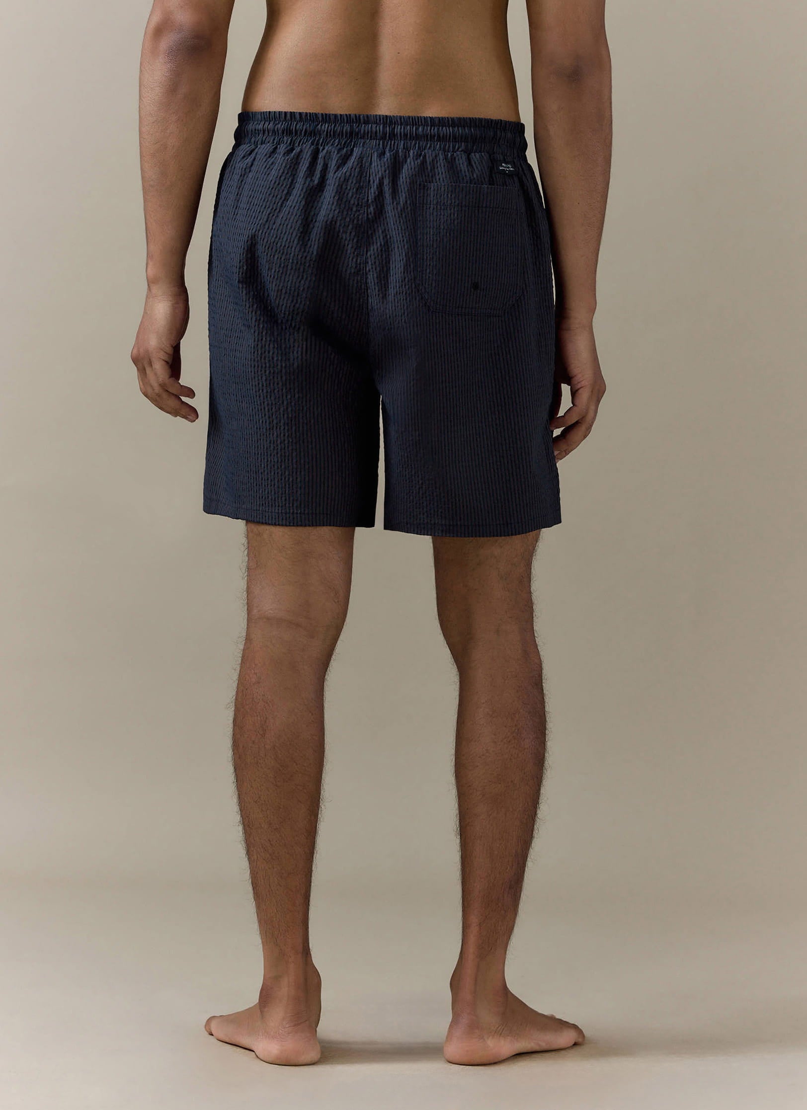 Men's Seersucker Swim Shorts | Cotton | Navy Stripe | Percival