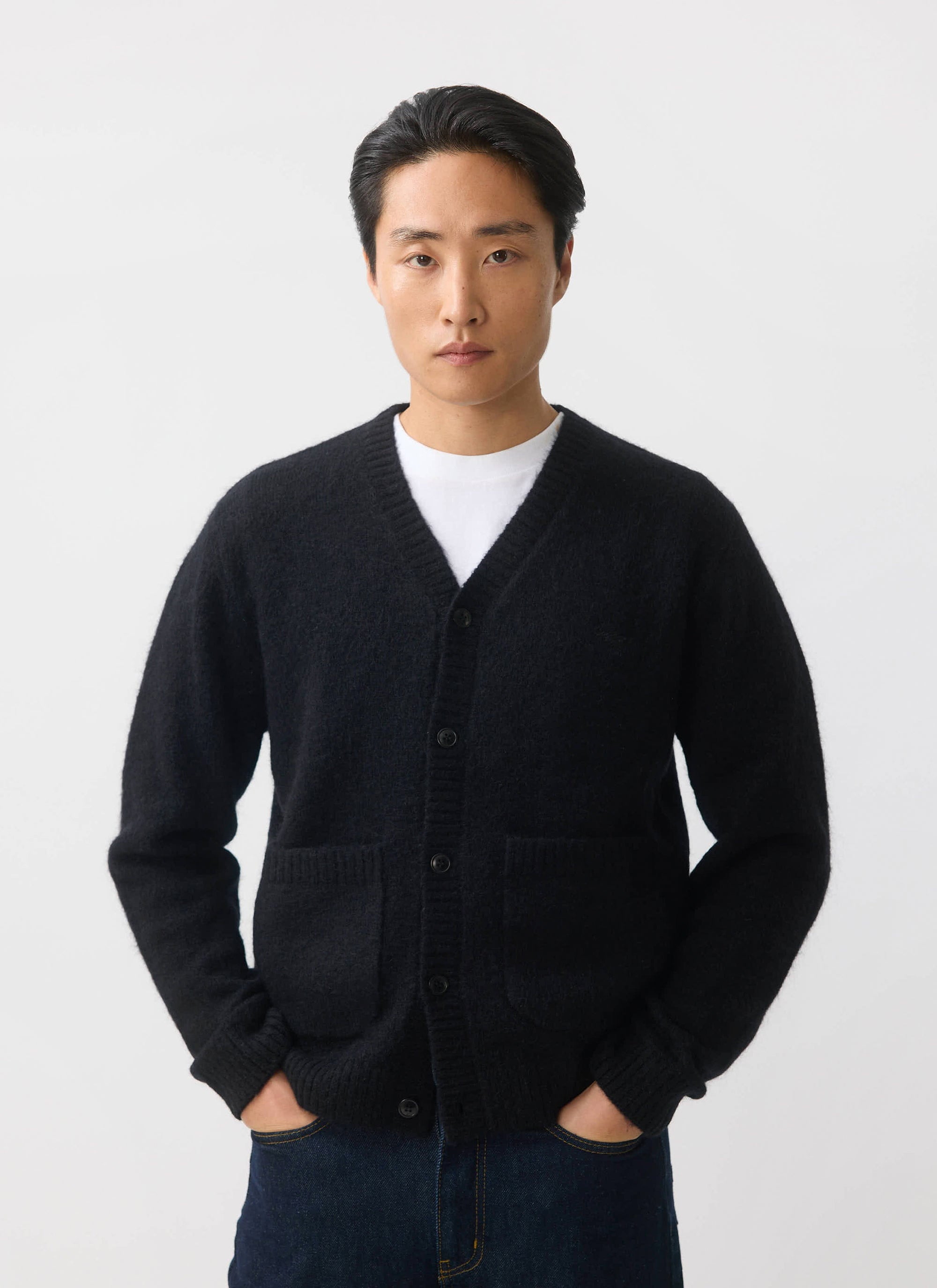 Men's Black Mohair Cardigan | White Glove | Percival Menswear