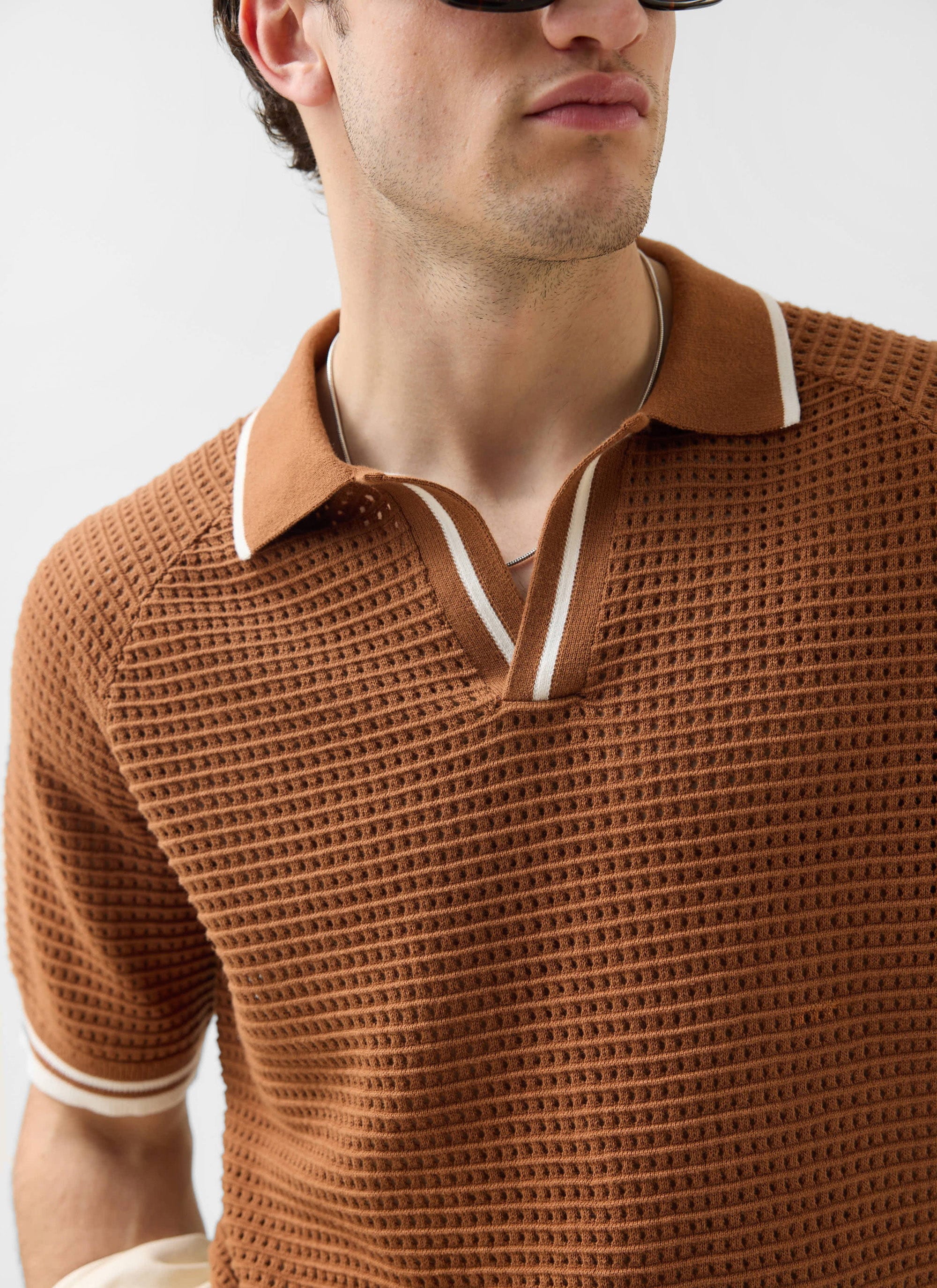 Men's Tennis Knit Polo Shirt | Cotton | Brown | Percival Menswear