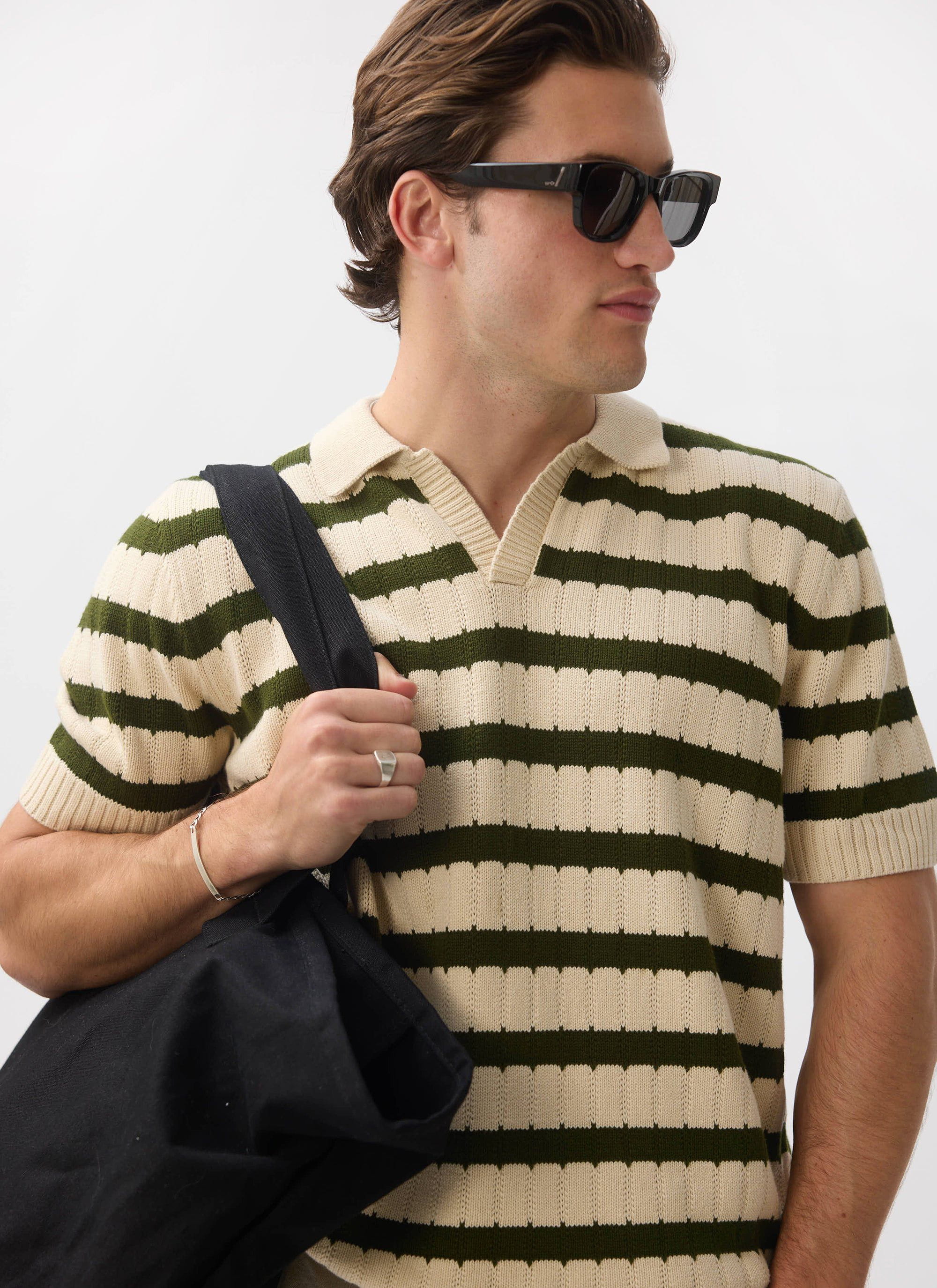 Stine Knitted Polo | Cotton | Cream | Percival Menswear