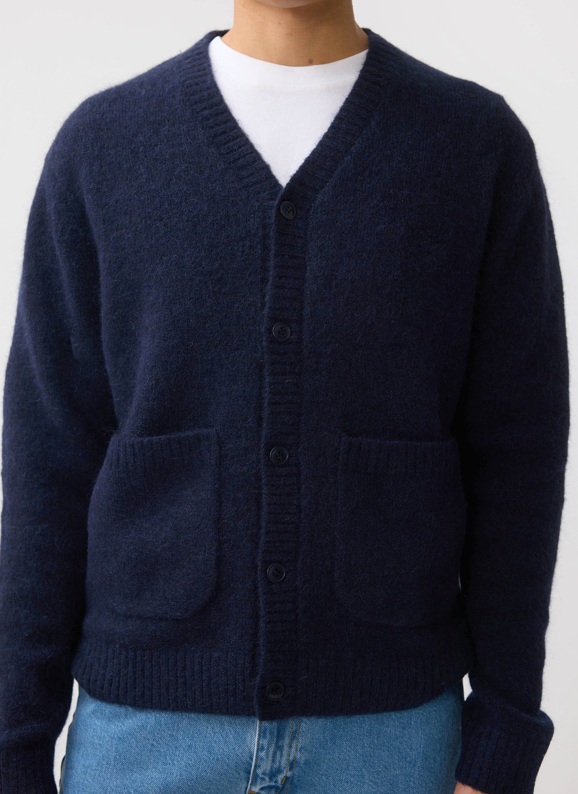 Men's Navy Mohair Cardigan | White Glove | Percival Menswear