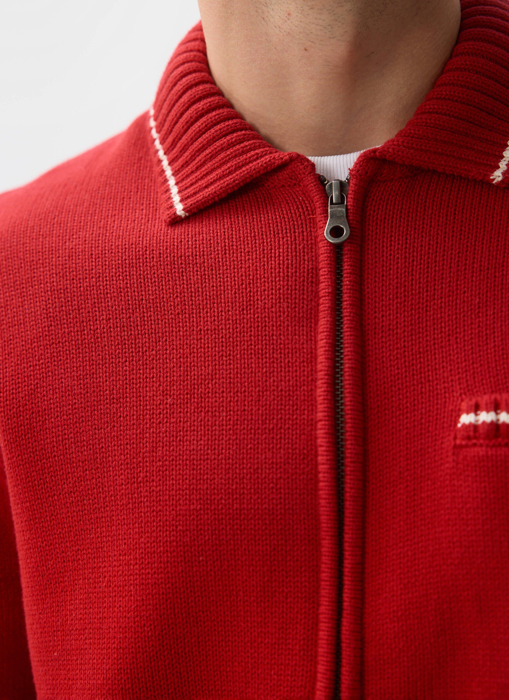Men's Knitted Zip Up Cardigan | Cotton | Red | Percival Menswear
