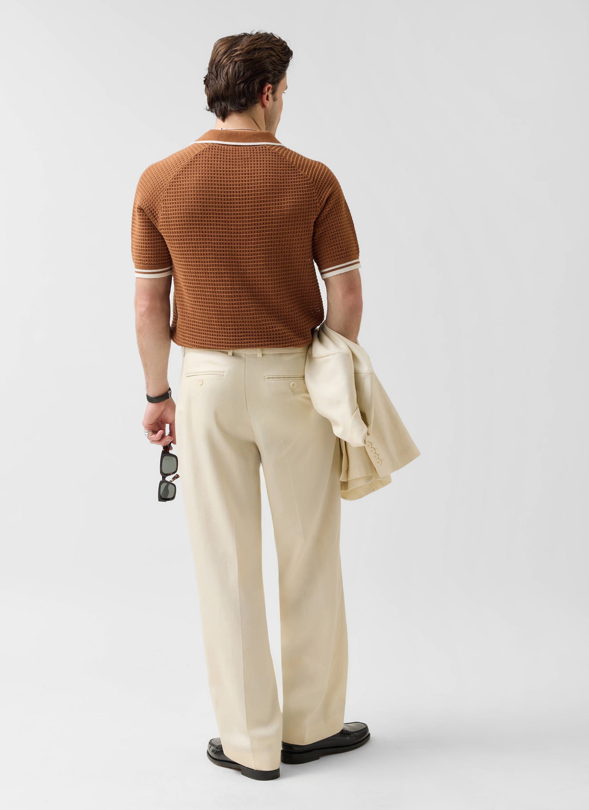 トップス opium england logo knit polo shirts Men's Tennis Knit Polo Shirt | Cotton | Brown | Percival Menswear
